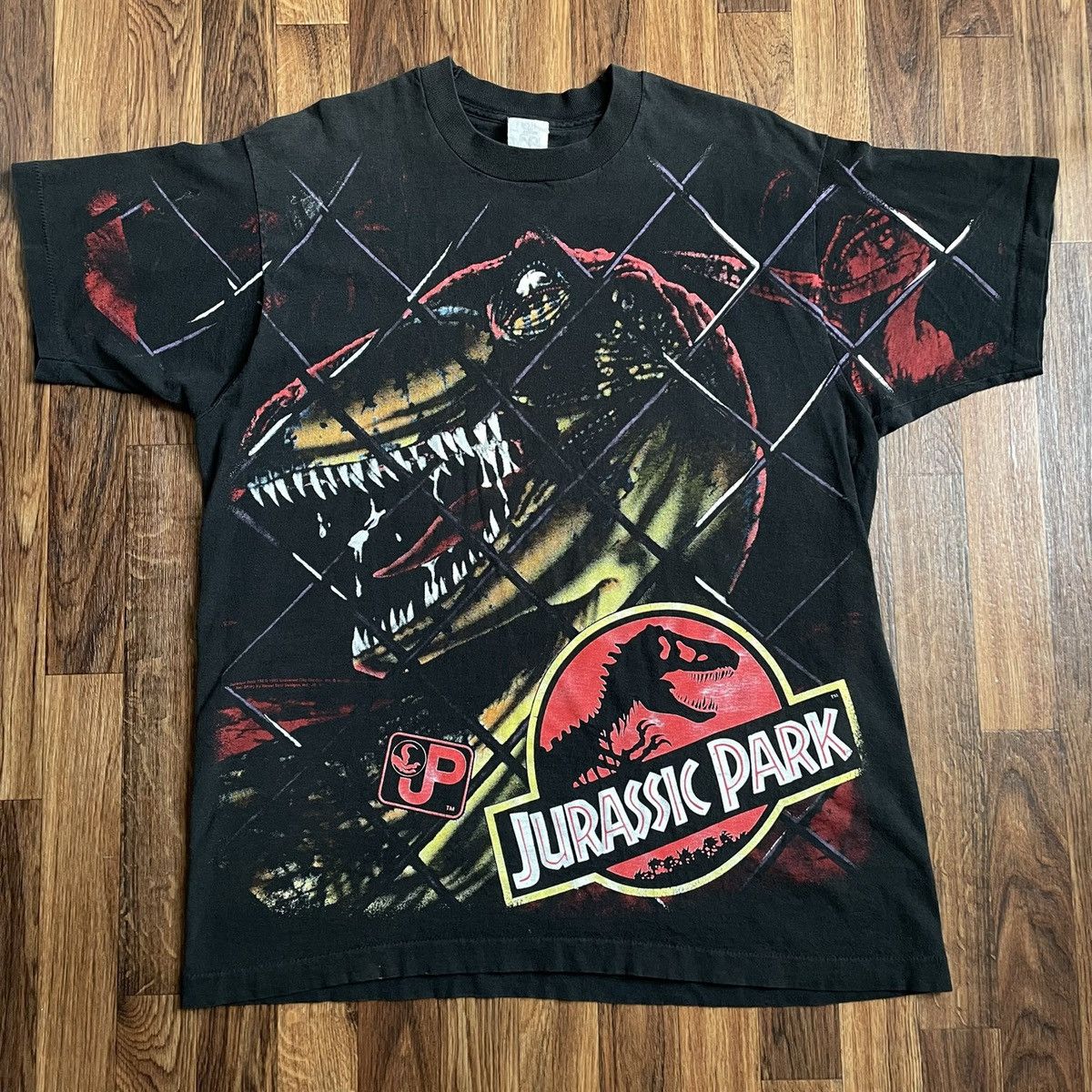 image of Jurassic Park Shirt 1993 Vintage Novel Teez All Over Print in Black, Men's (Size XL)