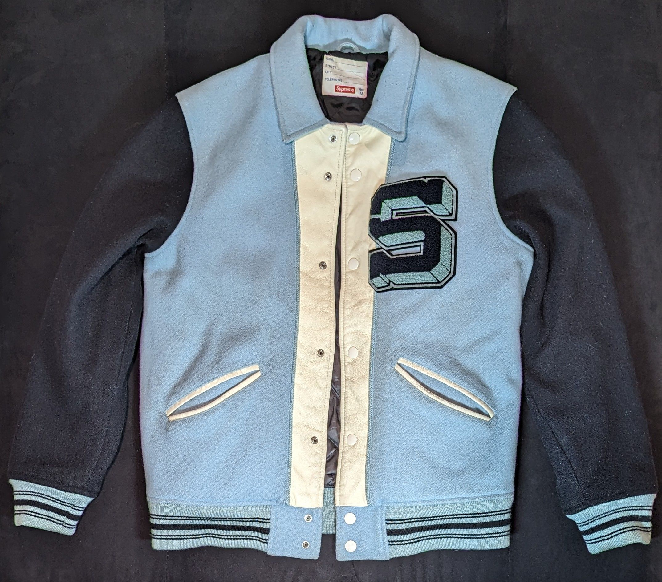 Pre-owned Supreme 2013 Captain Varsity Jacket Size M In Blue