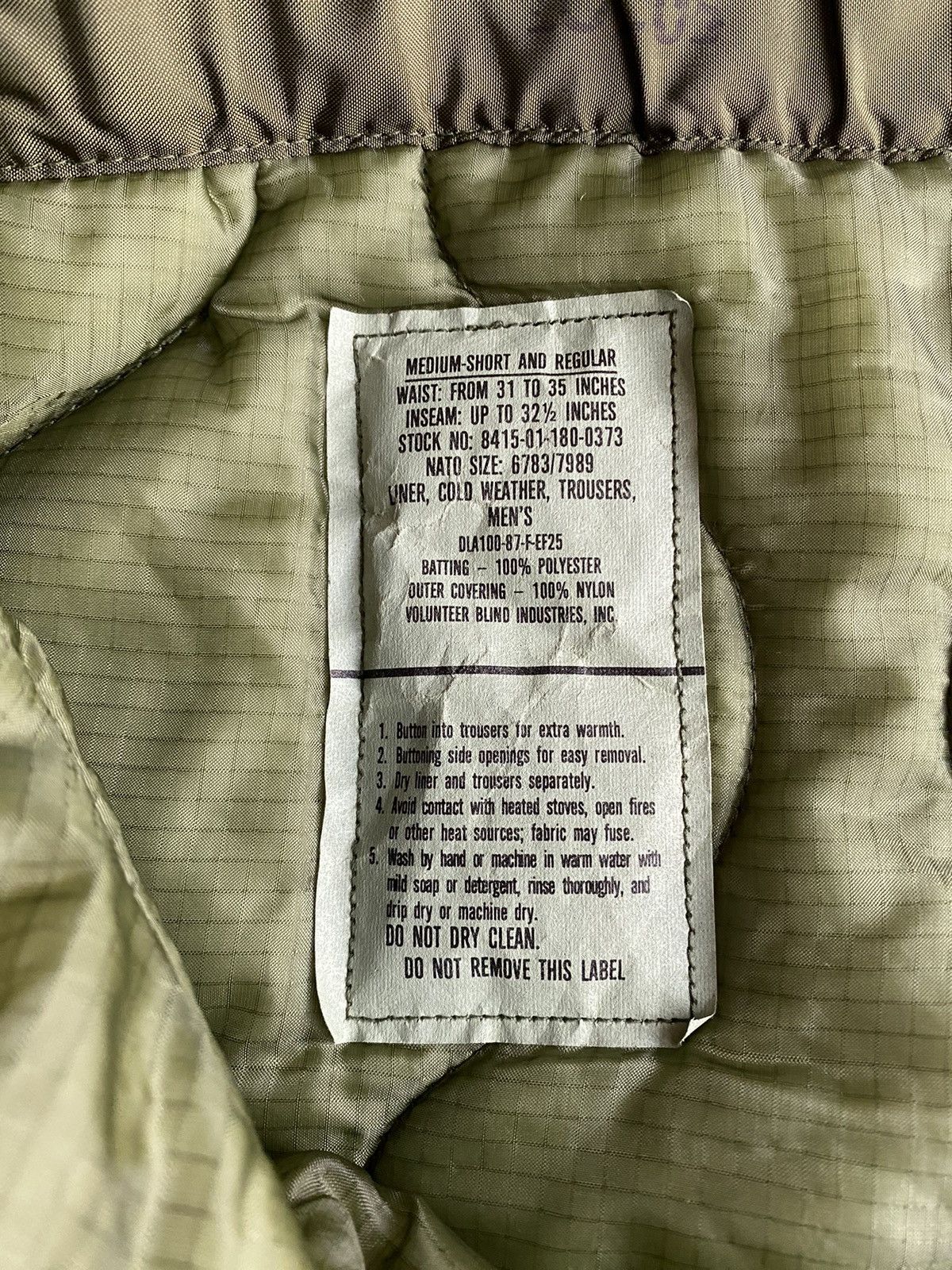 Vintage Military Cold Weather Pants Liner Medium-Short Fits 32-34 Size US 34 / EU 50 - 8 Thumbnail