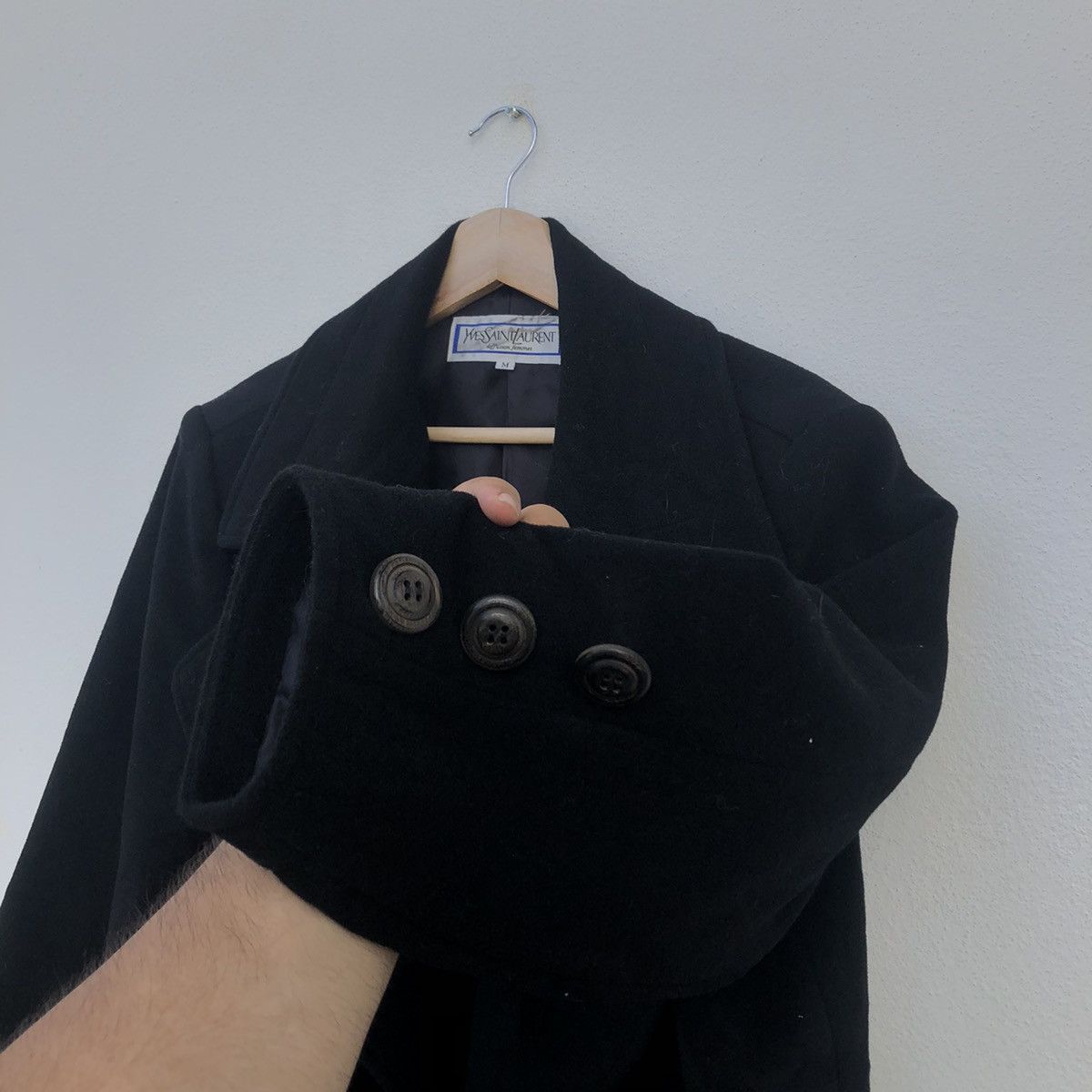 Yves Saint Laurent 🔥RICH BLACK - FLY COATS LONG JACKET WOOL DOUBLE BREAST Size US M / EU 48-50 / 2 - 9 Thumbnail