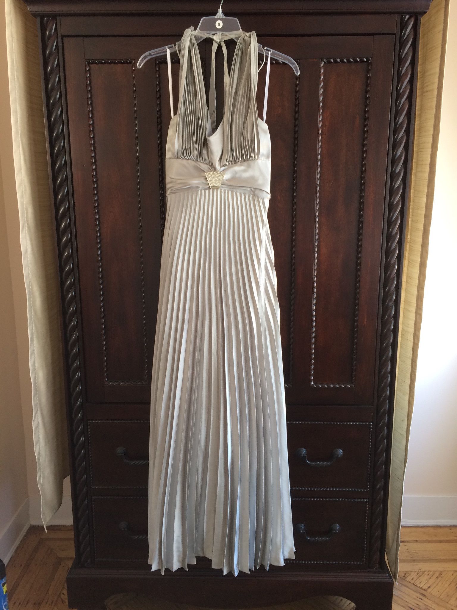image of Long Gown Dress Formal Bridal Silver S Shiny Sparkle Bling, Women's (Size Small)