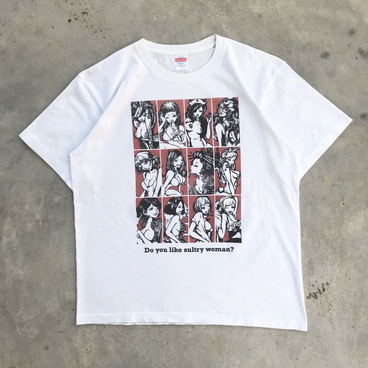 image of Anima x Fr2 Y2K Japanese Hentai “ Do You Like Sultry Woman ? “ T-Shirt in White, Men's (Size Large)