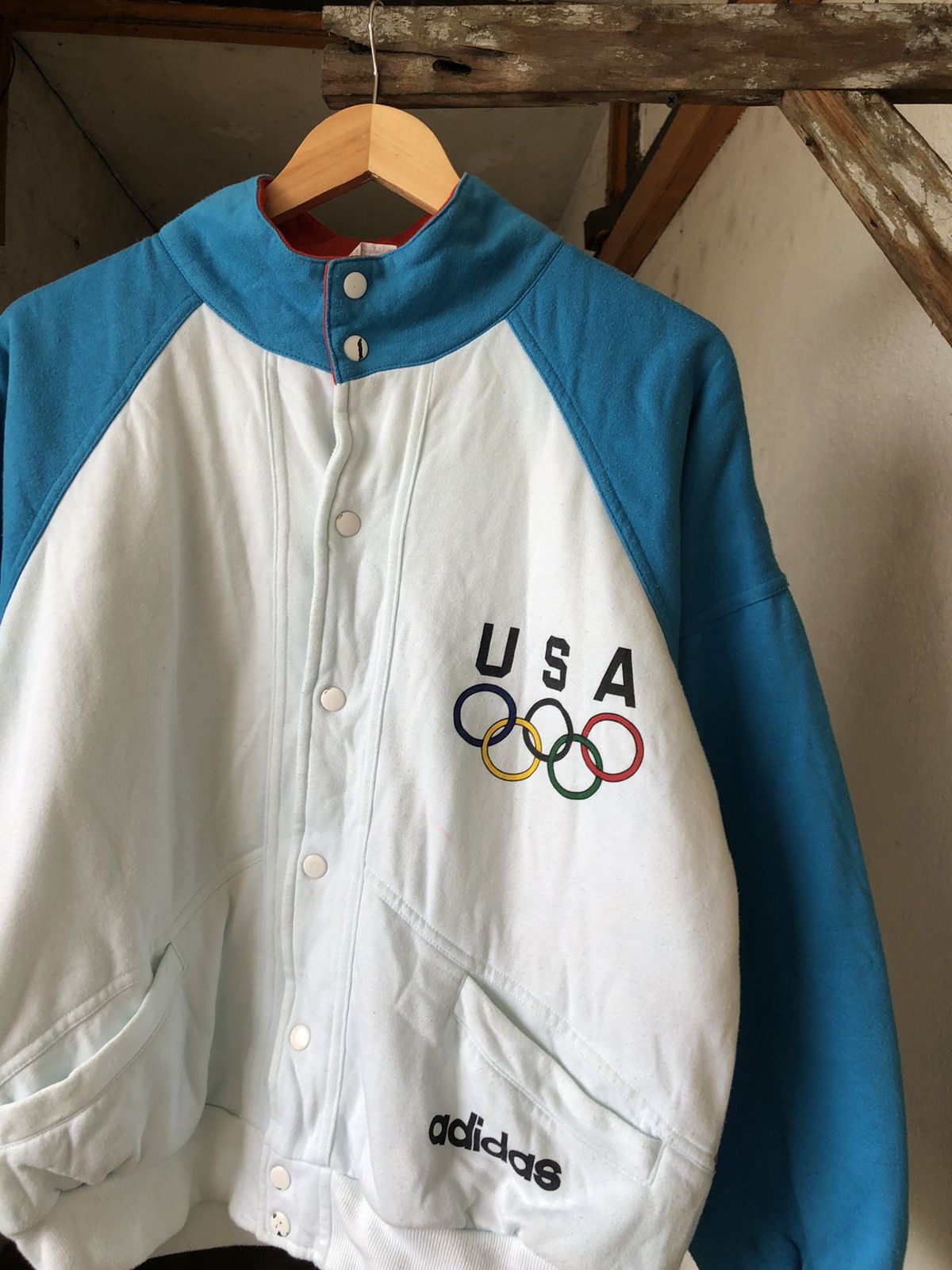 Adidas Vintage 90s Adidas USA Olympic Button Up Jacket Size US L / EU 52-54 / 3 - 4 Thumbnail