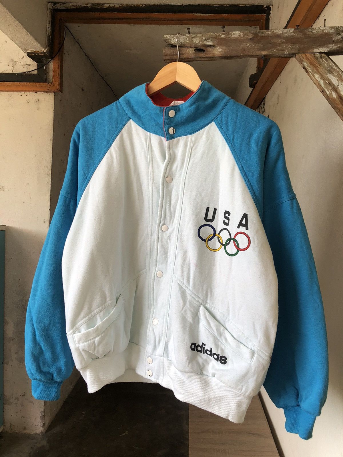 Adidas Vintage 90s Adidas USA Olympic Button Up Jacket Size US L / EU 52-54 / 3 - 3 Thumbnail