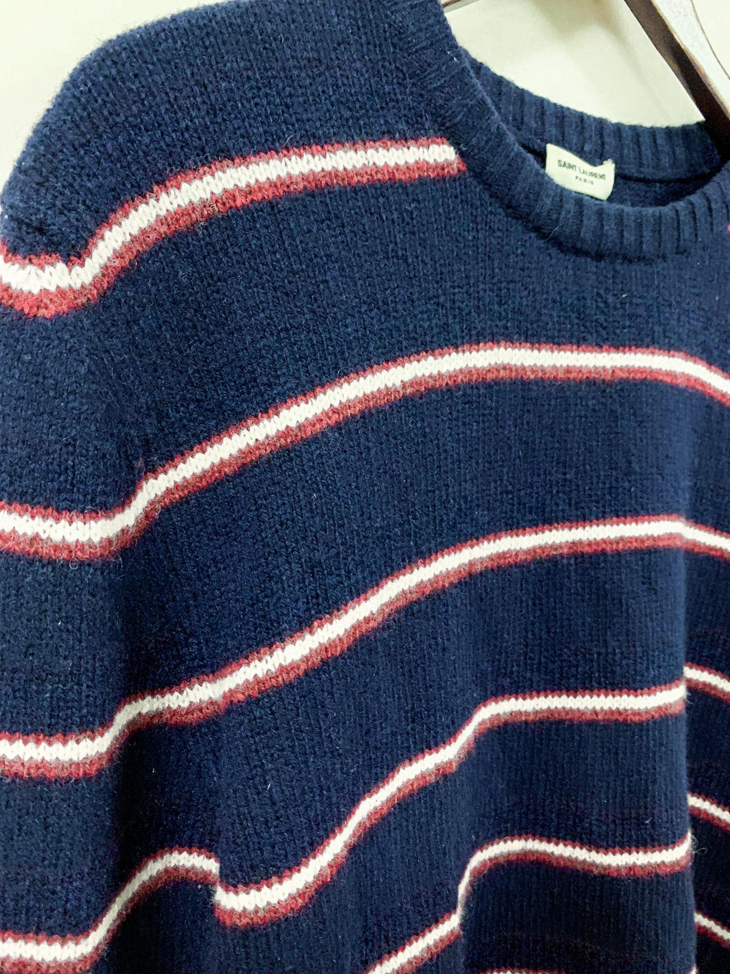 Saint Laurent Paris FW14 Striped Wool Sweater Blue Red White Size US S / EU 44-46 / 1 - 4 Thumbnail