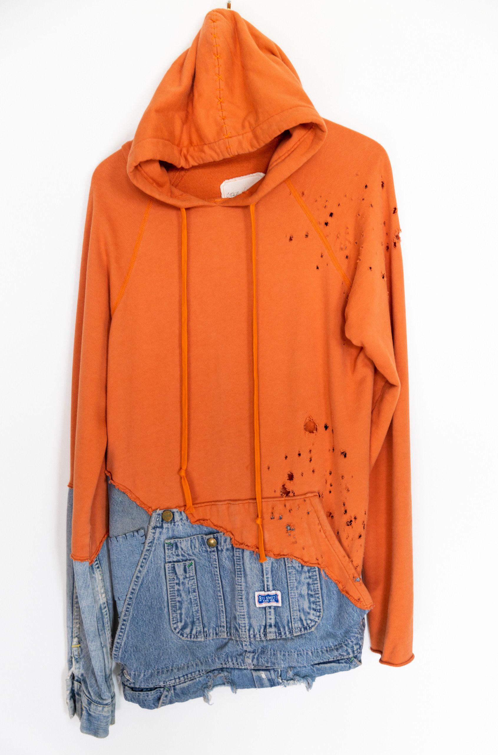 Greg Lauren Distressed Loopback Cotton-Jersey/Denim Hoodie Size US M / EU 48-50 / 2 - 7 Thumbnail