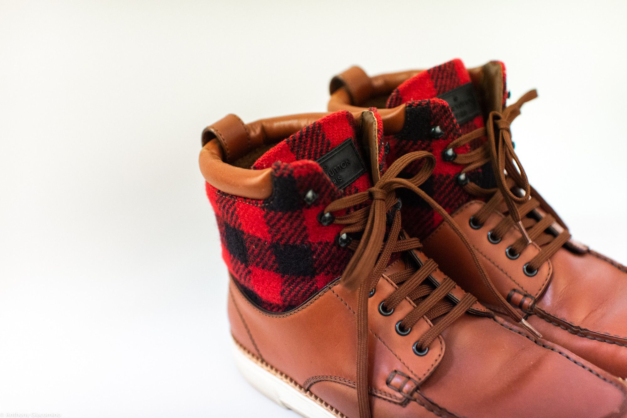 Louis Vuitton Check Pattern High-cut Shoes Boots Brown/red Leather Size US 9.5 / EU 42-43 - 3 Thumbnail