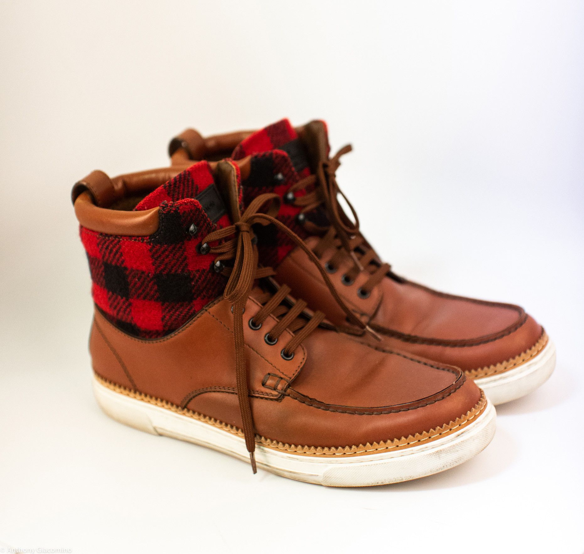 Louis Vuitton Check Pattern High-cut Shoes Boots Brown/red Leather Size US 9.5 / EU 42-43 - 7 Thumbnail