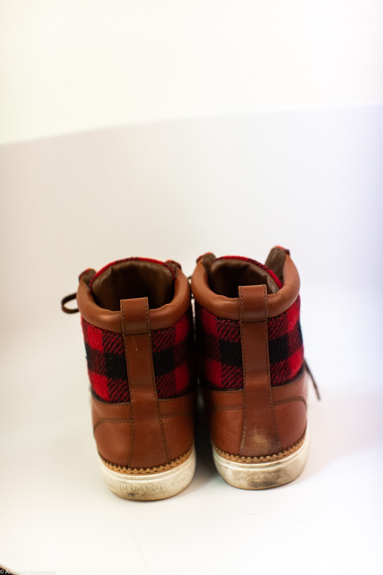 Louis Vuitton Check Pattern High-cut Shoes Boots Brown/red Leather Size US 9.5 / EU 42-43 - 4 Thumbnail