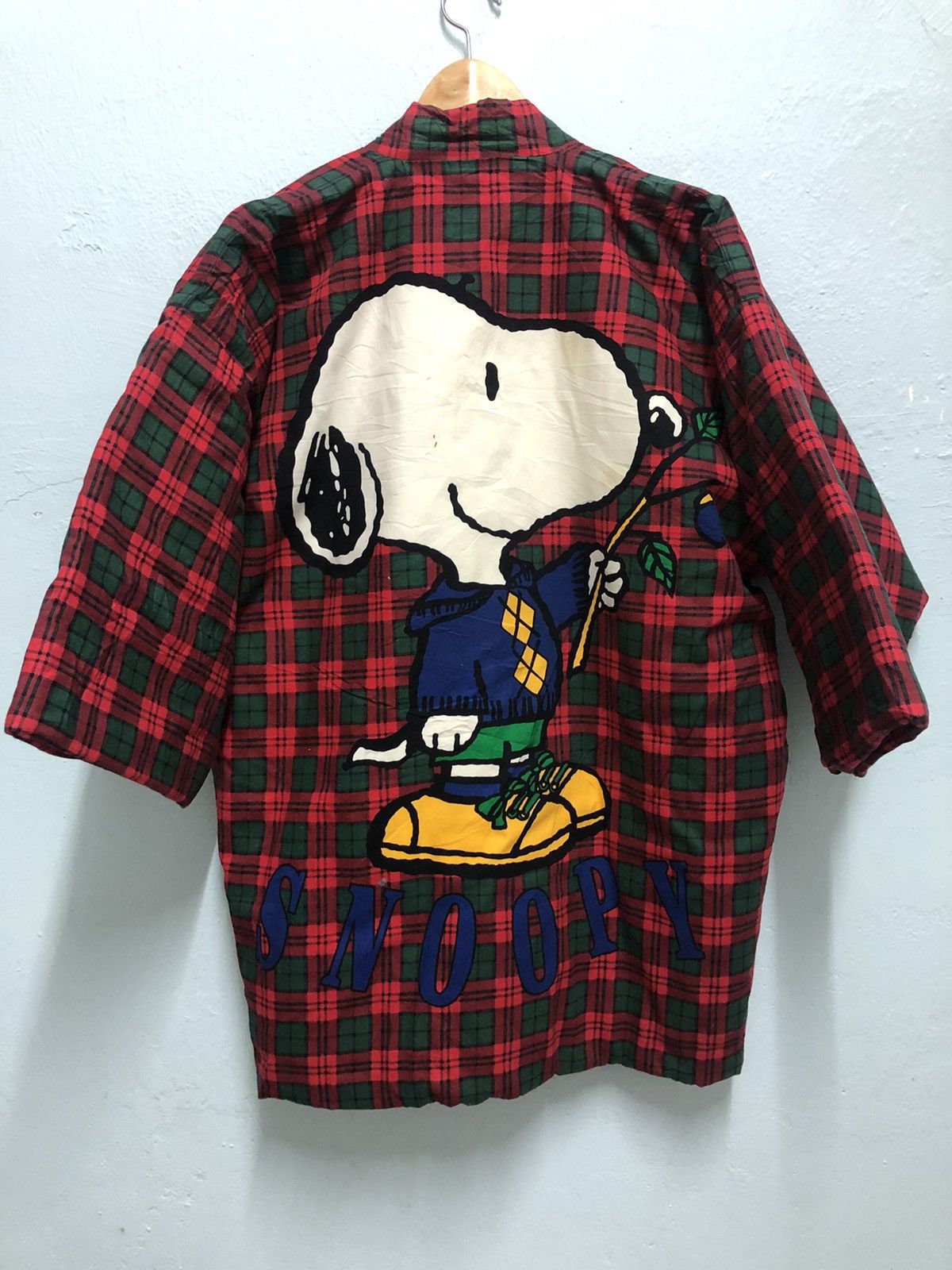 image of Peanuts x Peanuts Co Snoopy Big Print Quilted Kimono Sleepwear in Red, Men's (Size Medium)