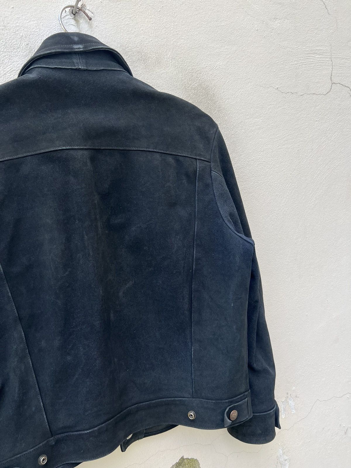 Vintage 70s 80s Ibex Fade Black Suede Leather Trucker Jacket