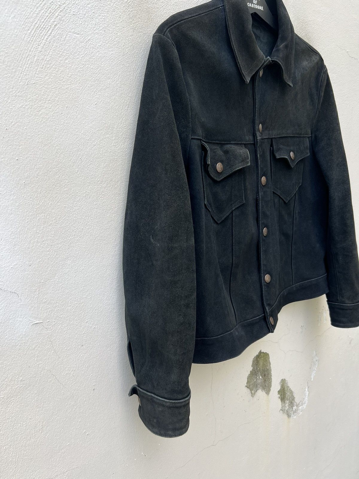 Vintage 70s 80s Ibex Fade Black Suede Leather Trucker Jacket