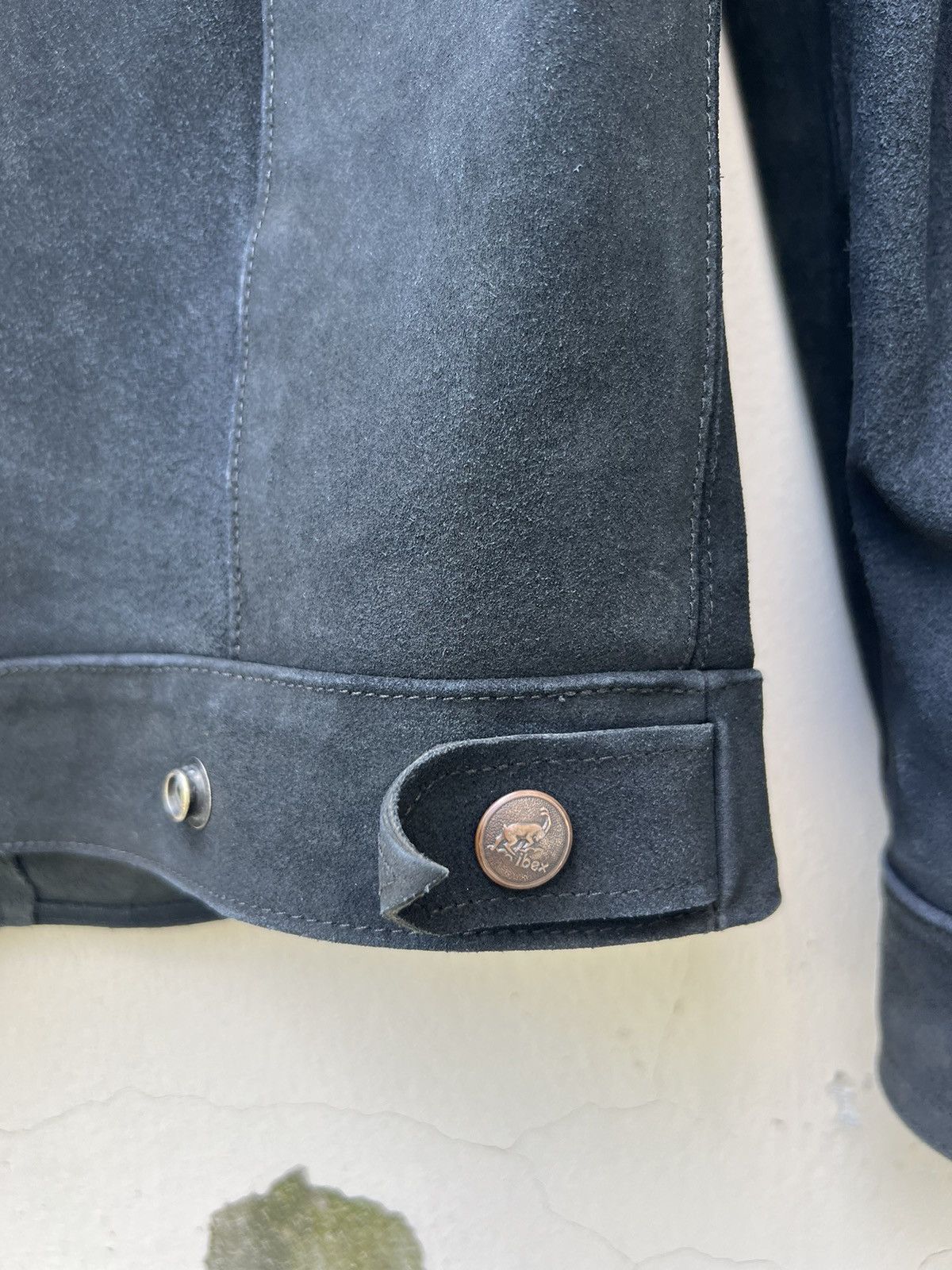 Vintage 70s 80s Ibex Fade Black Suede Leather Trucker Jacket