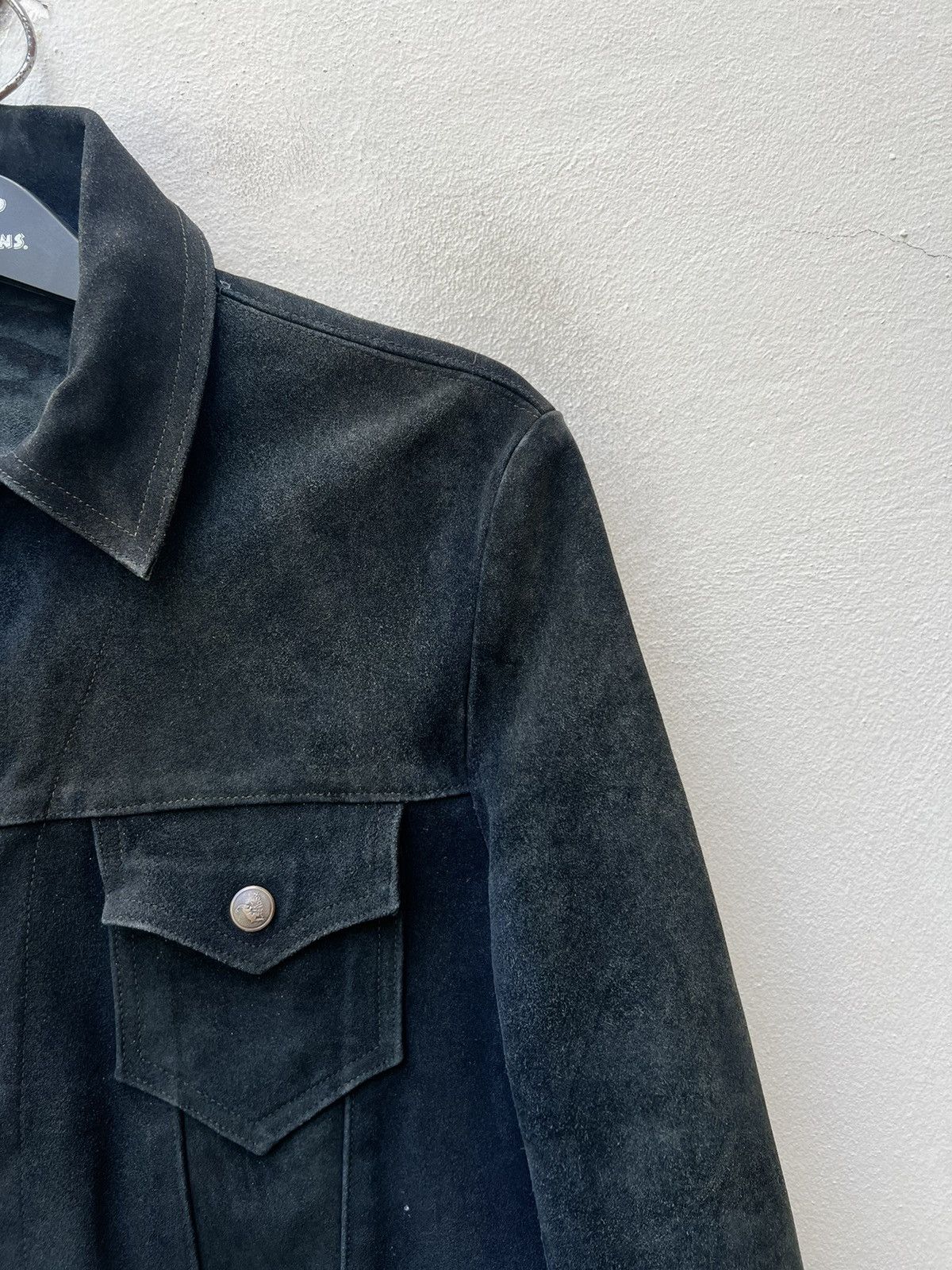 Vintage 70s 80s Ibex Fade Black Suede Leather Trucker Jacket
