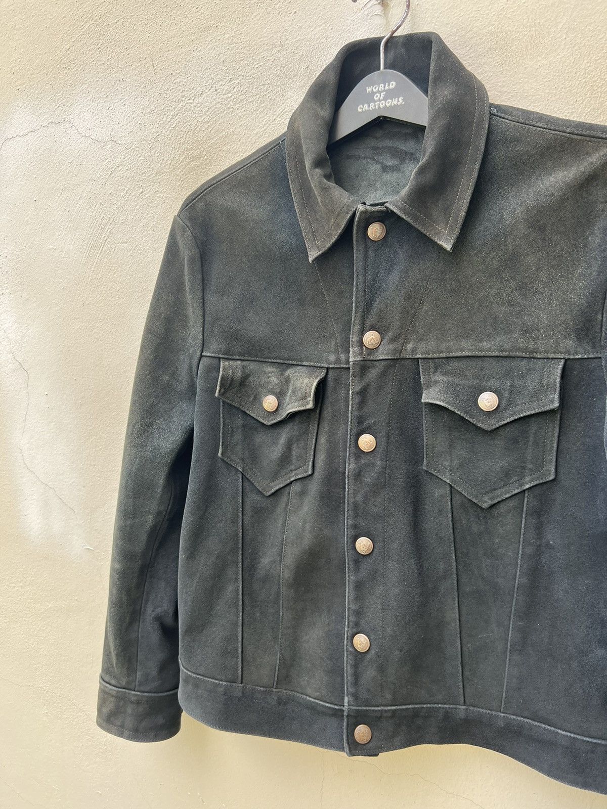 Vintage 70s 80s Ibex Fade Black Suede Leather Trucker Jacket