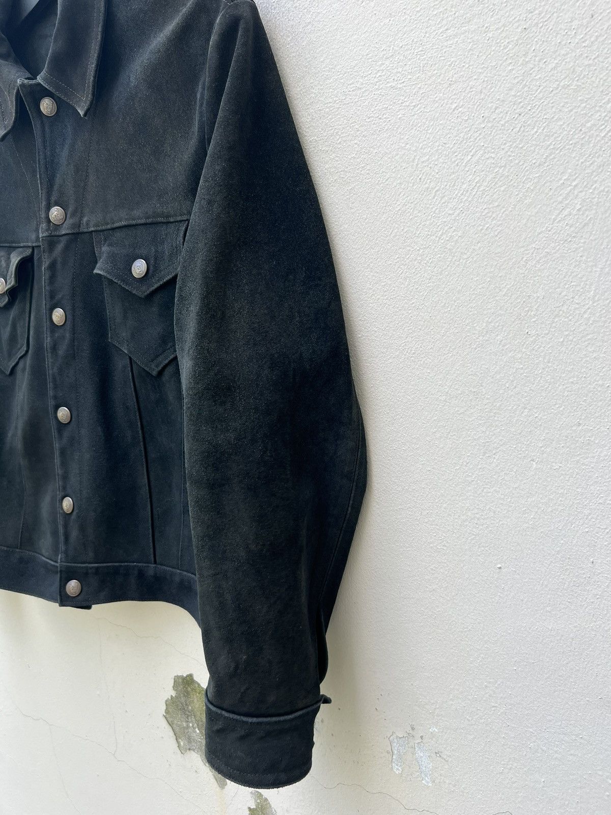 Vintage 70s 80s Ibex Fade Black Suede Leather Trucker Jacket