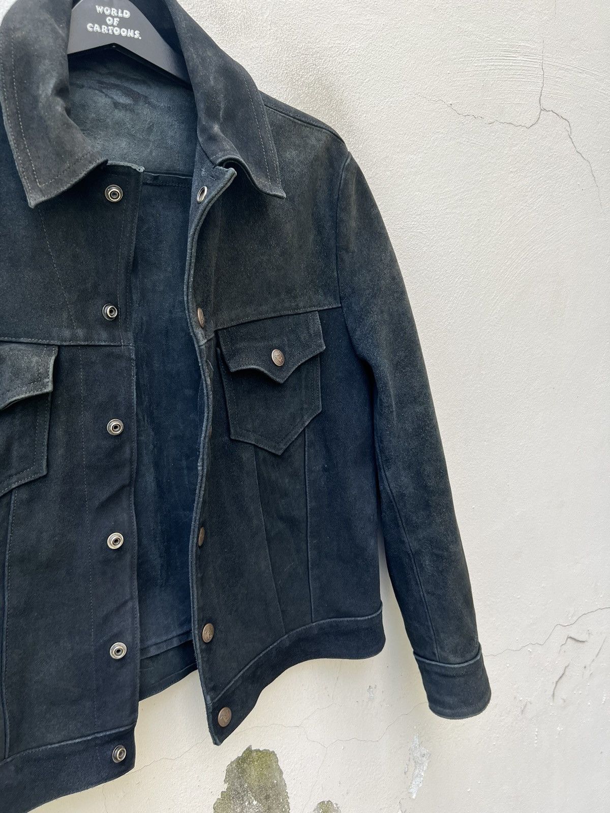 Vintage 70s 80s Ibex Fade Black Suede Leather Trucker Jacket