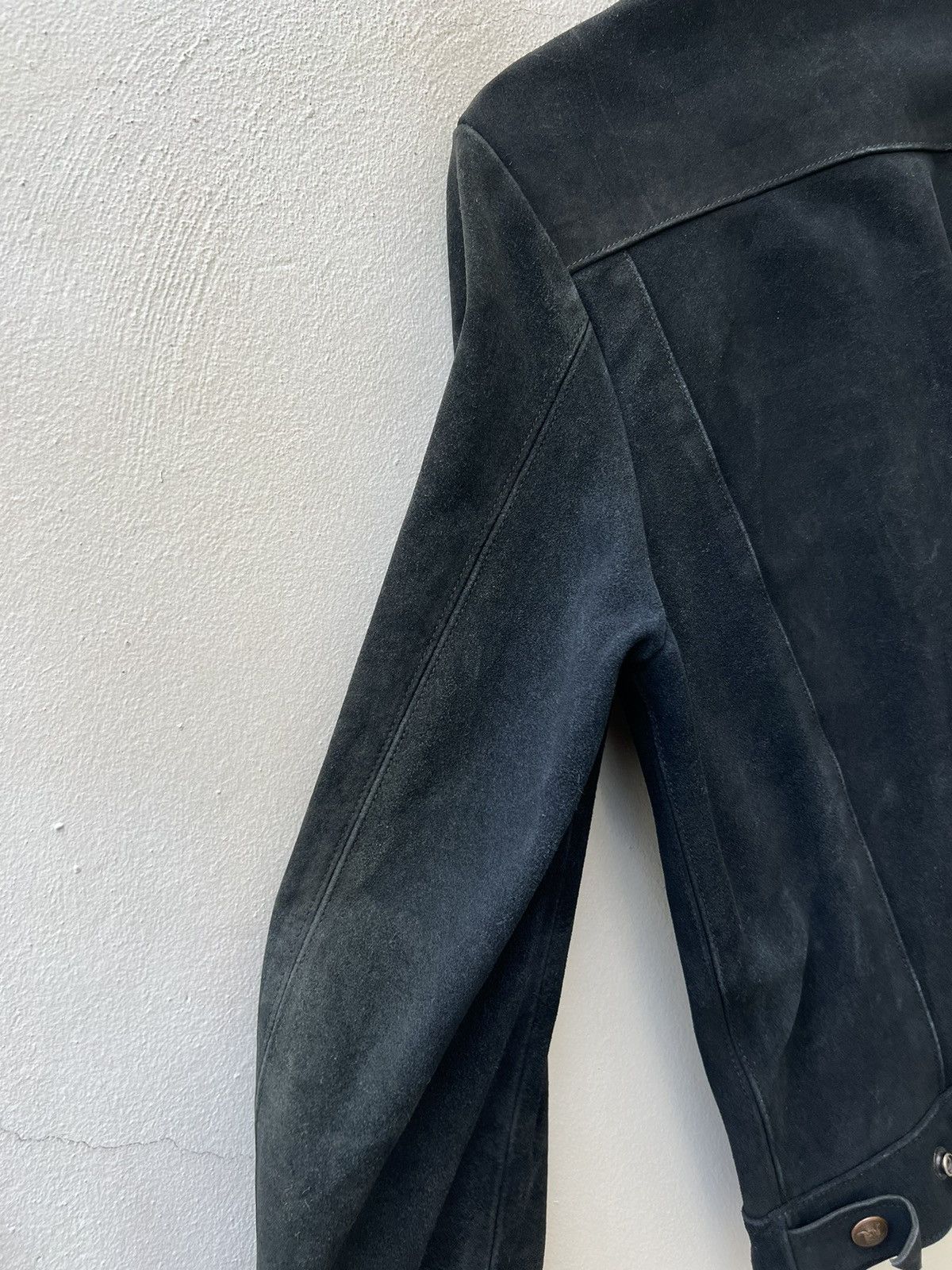 Vintage 70s 80s Ibex Fade Black Suede Leather Trucker Jacket