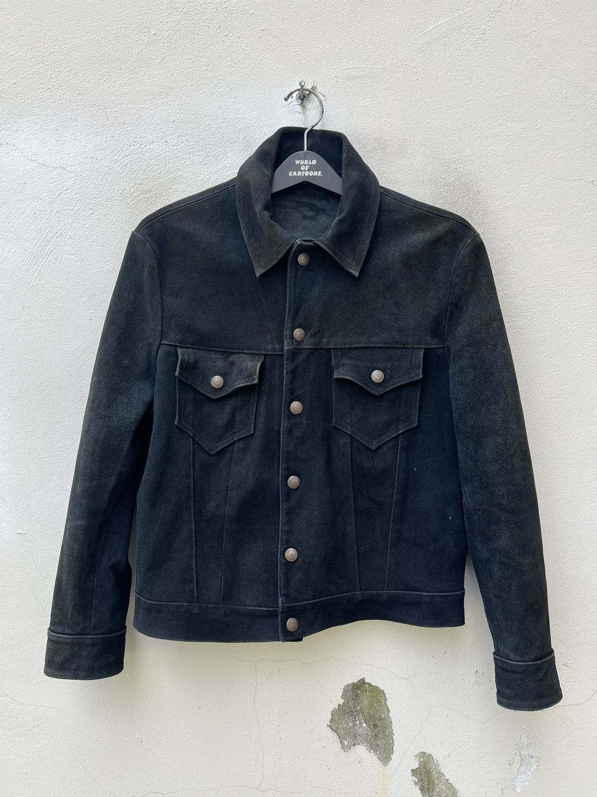Vintage 70s 80s Ibex Fade Black Suede Leather Trucker Jacket