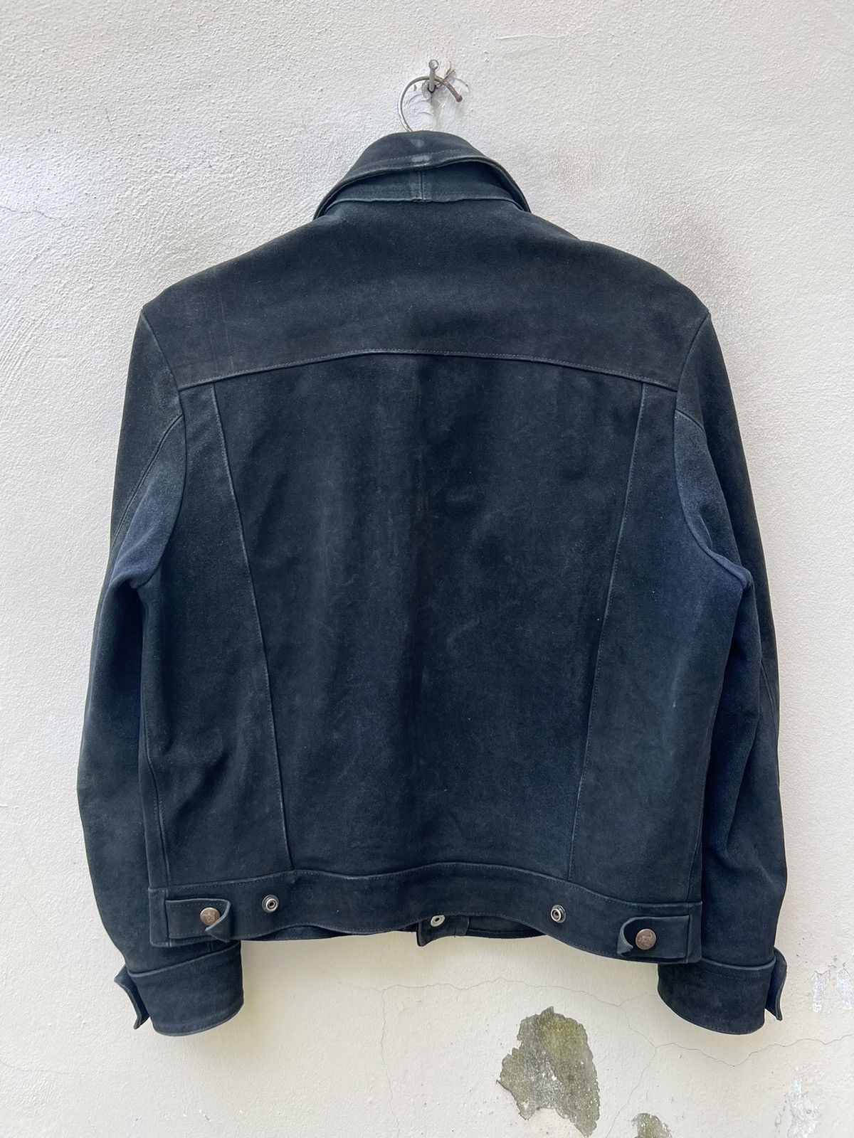 Vintage 70s 80s Ibex Fade Black Suede Leather Trucker Jacket