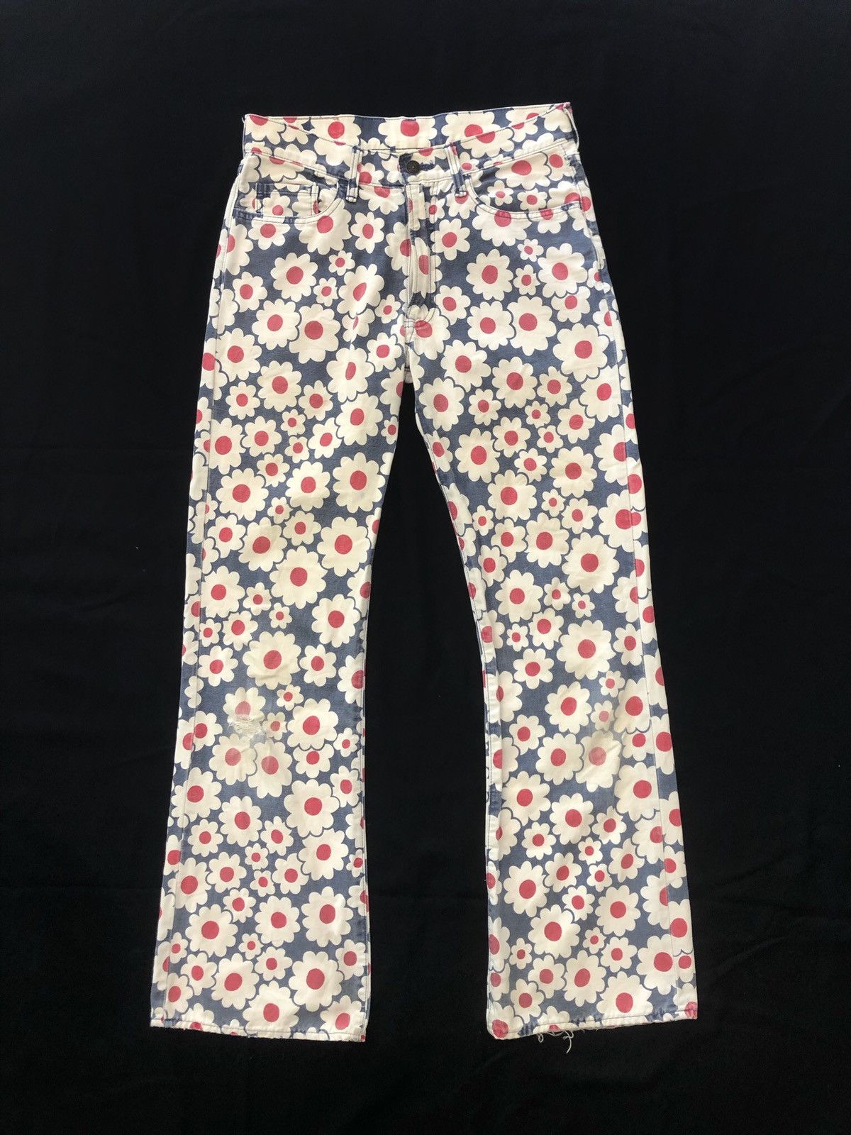 Japanese Brand RARE🔥FLARE JAPAN FLAG FLOWERS ALLOVER JEANS DESIGN Size US 29 - 1 Thumbnail