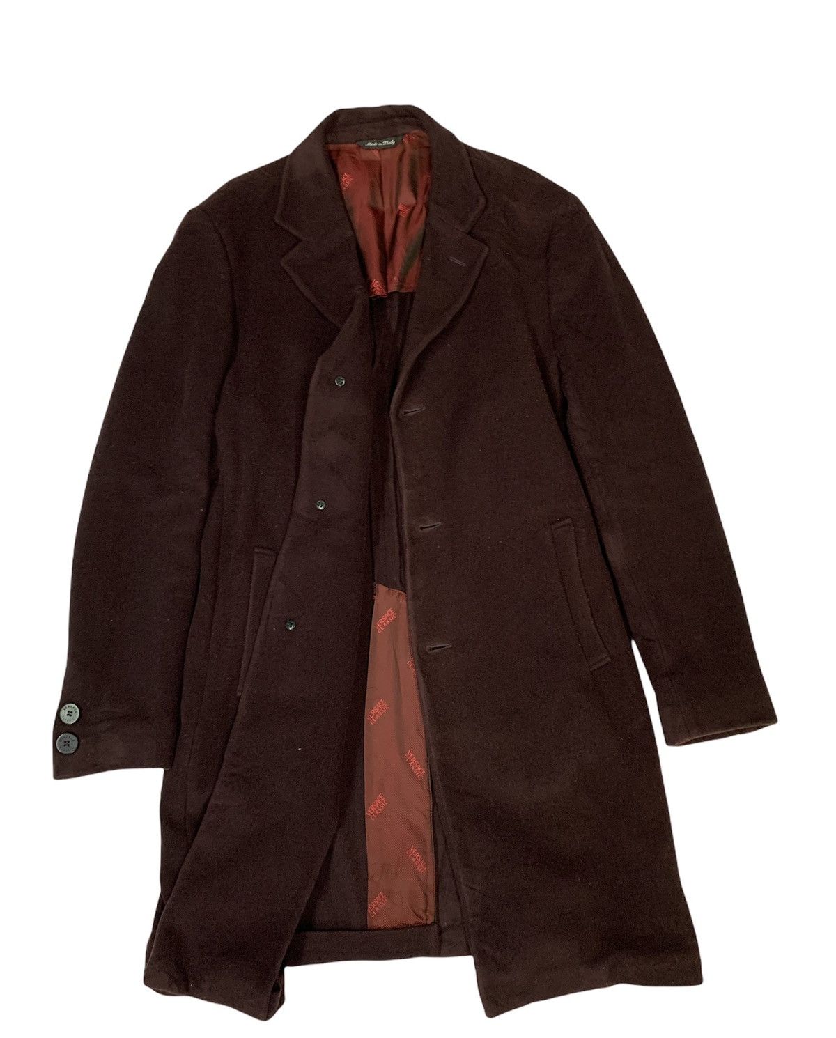 Versace 🔥VERSACE WOOL OVERCOATS MAROON Size US L / EU 52-54 / 3 - 2 Thumbnail