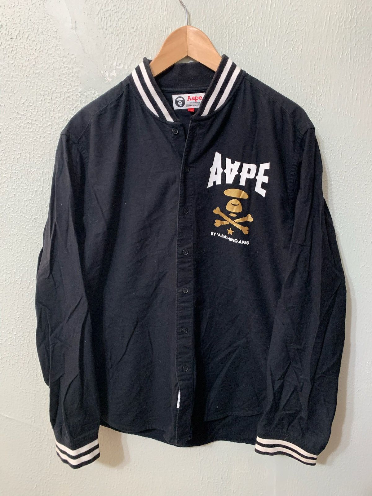 image of Aape Universe Varsity Jacket in Black, Men's (Size XL)