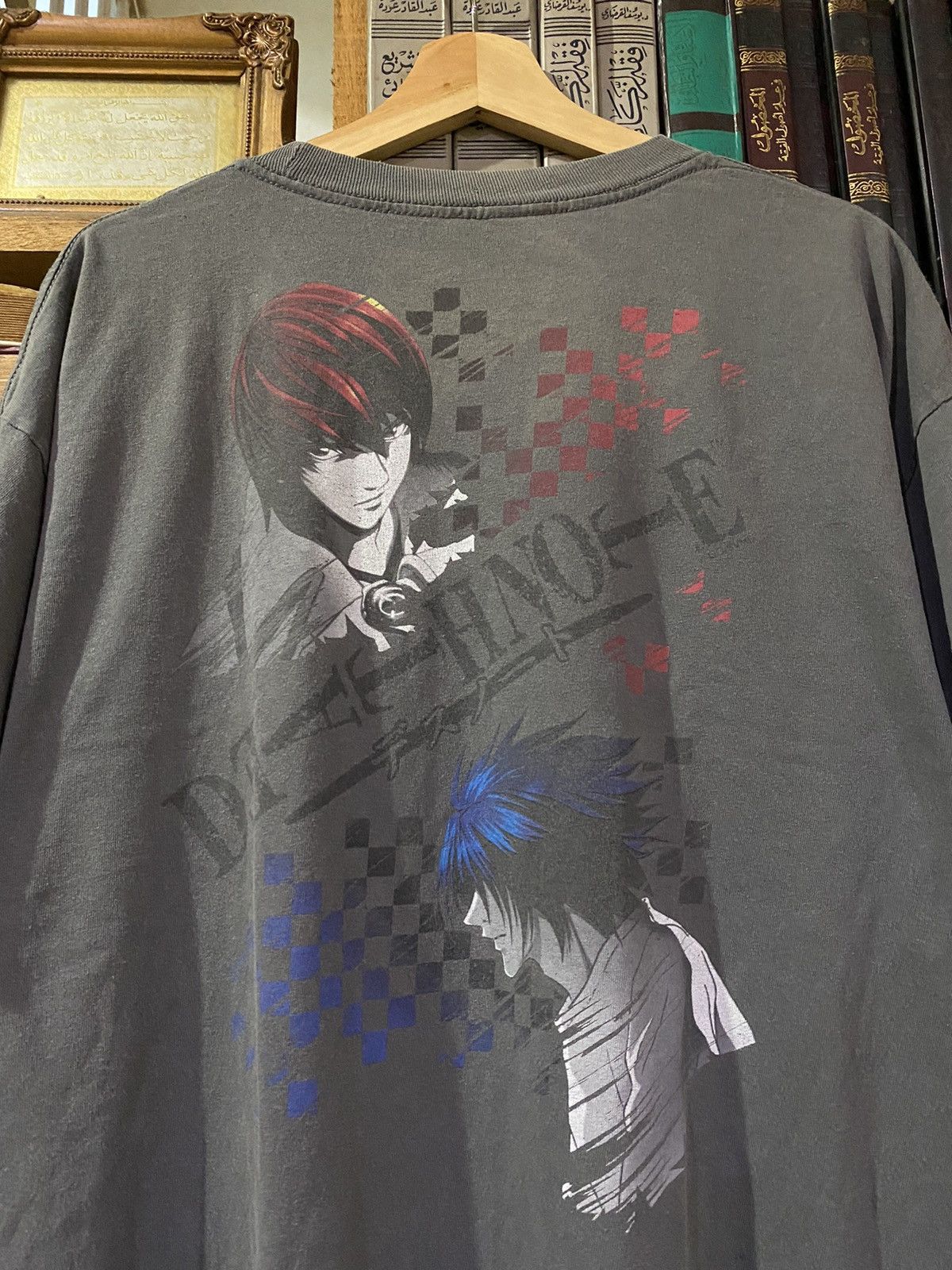 image of Anima x Vintage Death Note Kira And L Anime Manga Shirt in Grey, Men's (Size XL)