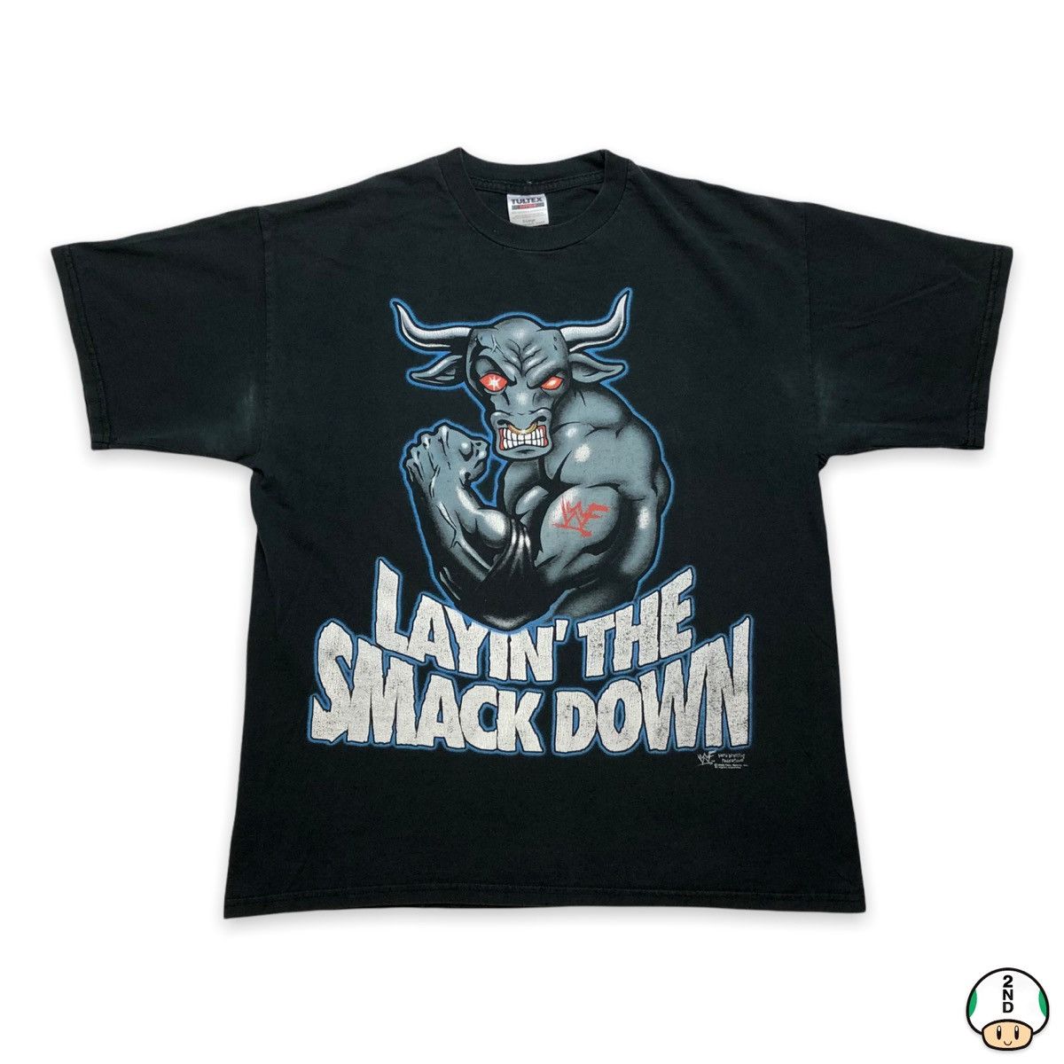 image of Vintage 1998 Wwf The Rock Layin The Smackdown Wrestling Tee in Black, Men's (Size XL)
