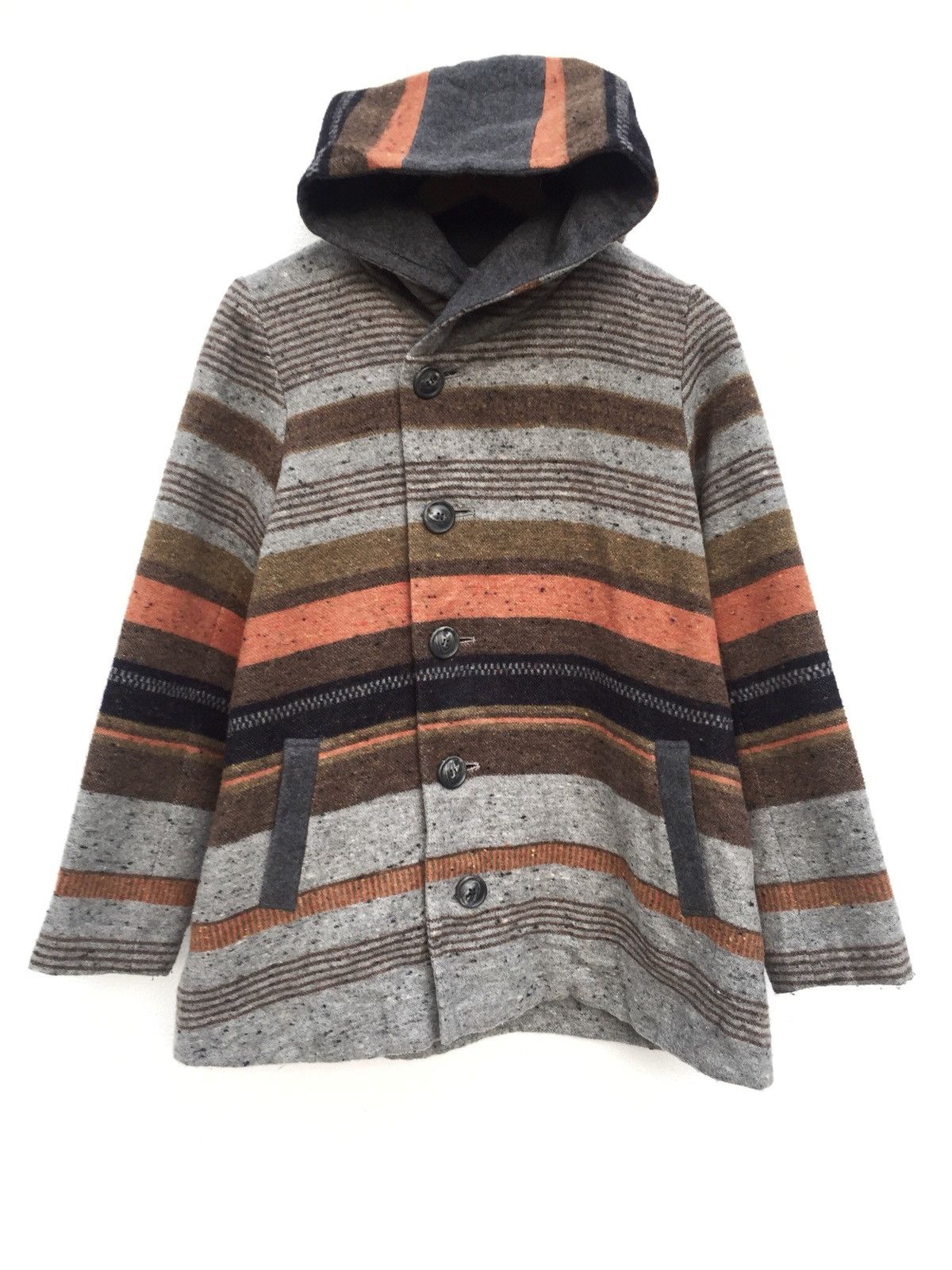 Art Comes First Made in Japan Striped Wool Button Hoodie Jacket Size US M / EU 48-50 / 2 - 1 Thumbnail