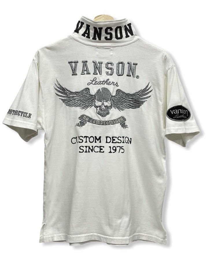 VANSON Leather Rare! Silver Embroidery Cotton Polo Shirt