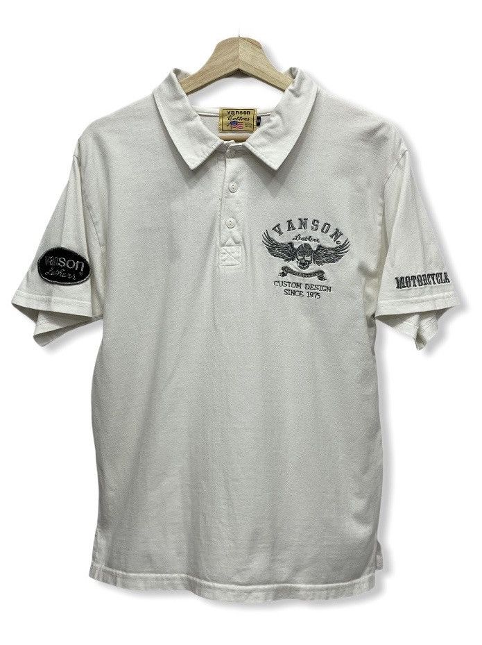 Vanson Leathers VANSON Leather Rare! Silver Embroidery Cotton Polo Shirt Size US S / EU 44-46 / 1 - 5 Thumbnail