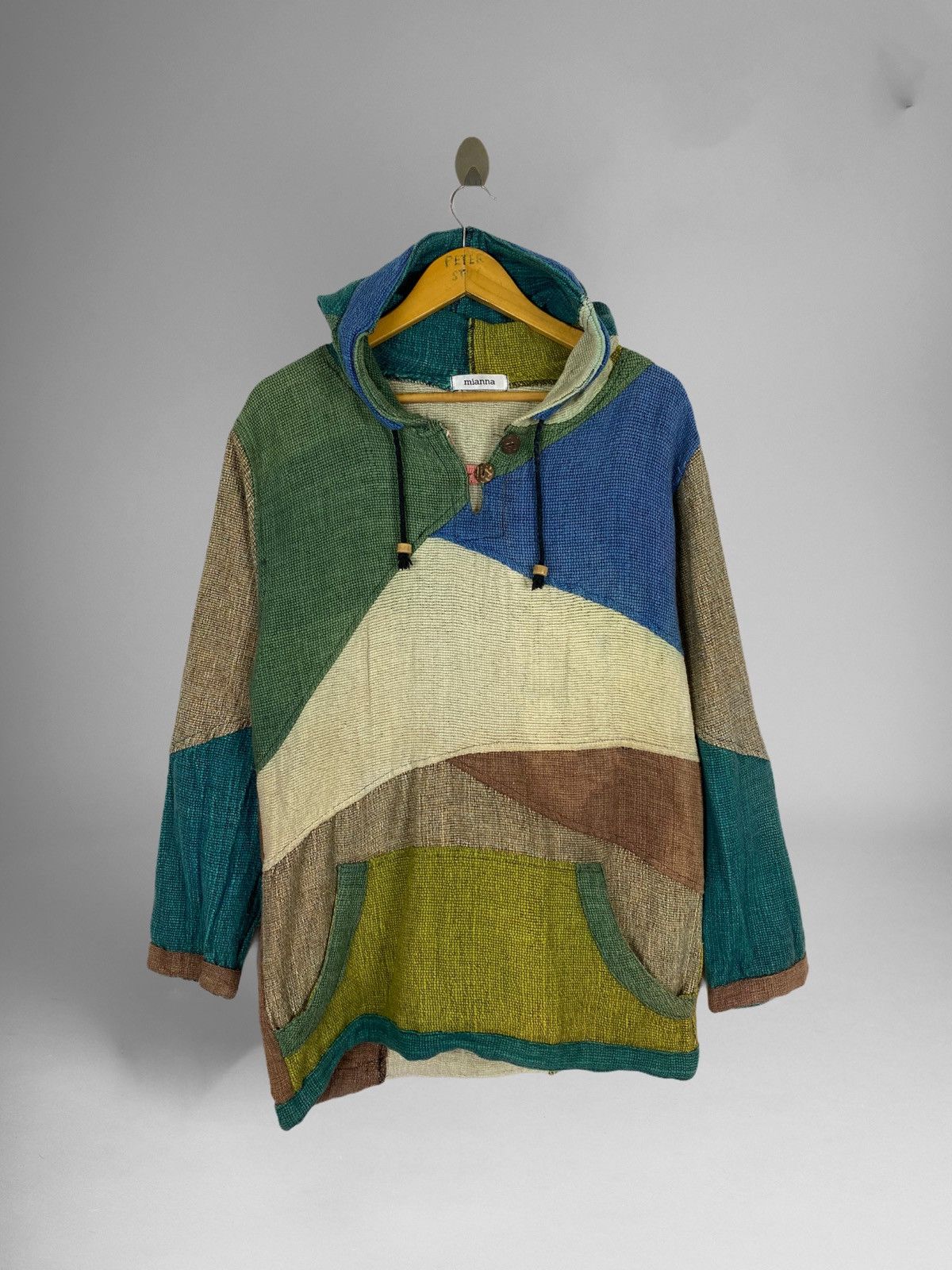 image of Mianna Indigo Style Hoddies Patchwork Design, Men's (Size Medium)