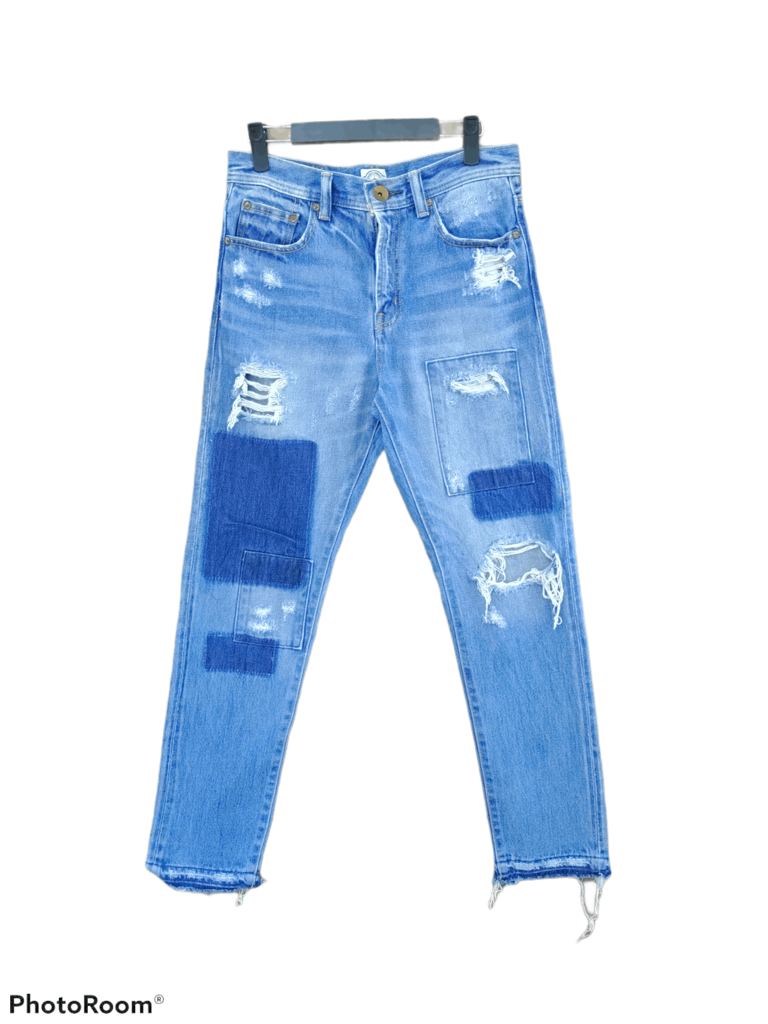 image of Distressed Denim x Jean Jeans Denim Pants/distressed/patchwork Style in Blue (Size 26)