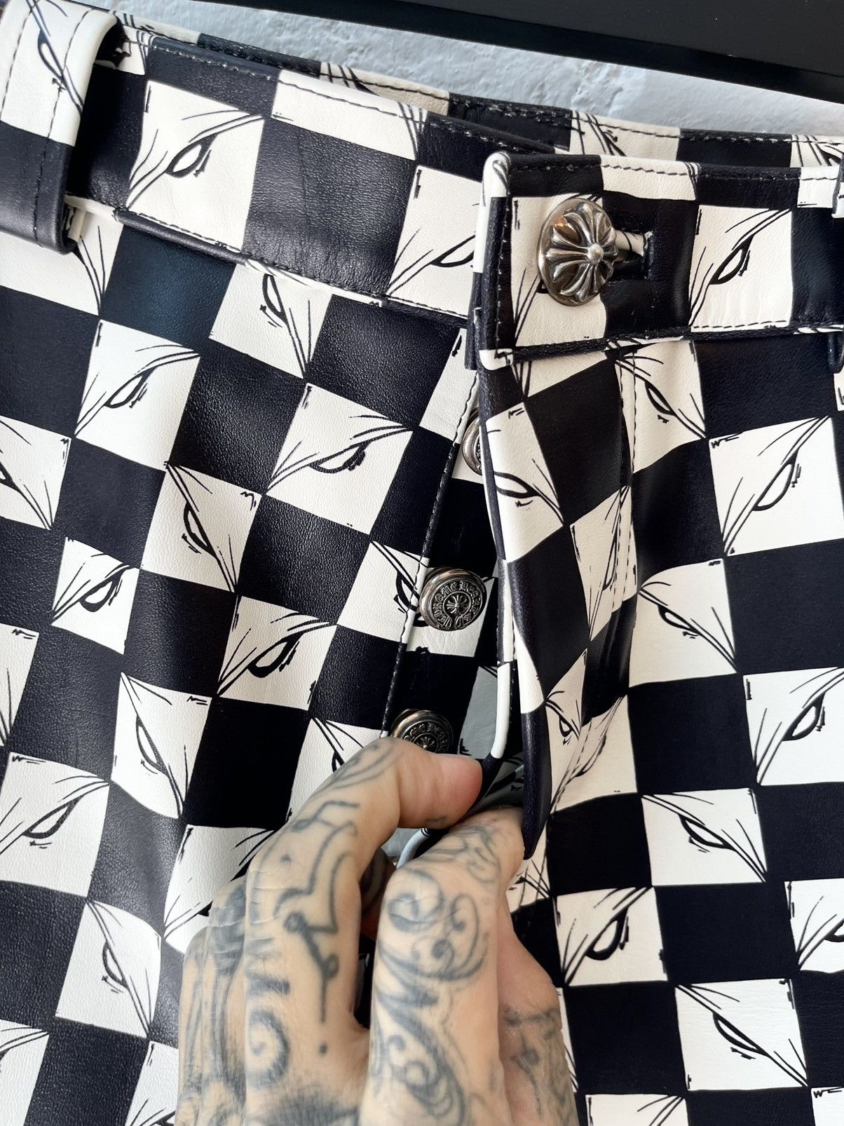 Chrome Hearts Chrome Hearts OFFSET LEATHER CUSTOM 1/1 CHECKERED JEANS Size US 31 - 11 Thumbnail