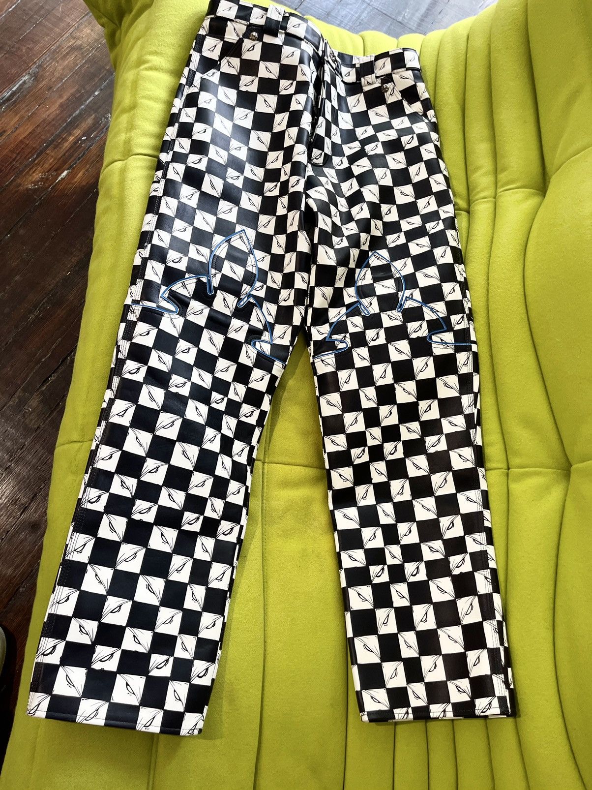 Chrome Hearts Chrome Hearts OFFSET LEATHER CUSTOM 1/1 CHECKERED JEANS Size US 31 - 1 Thumbnail