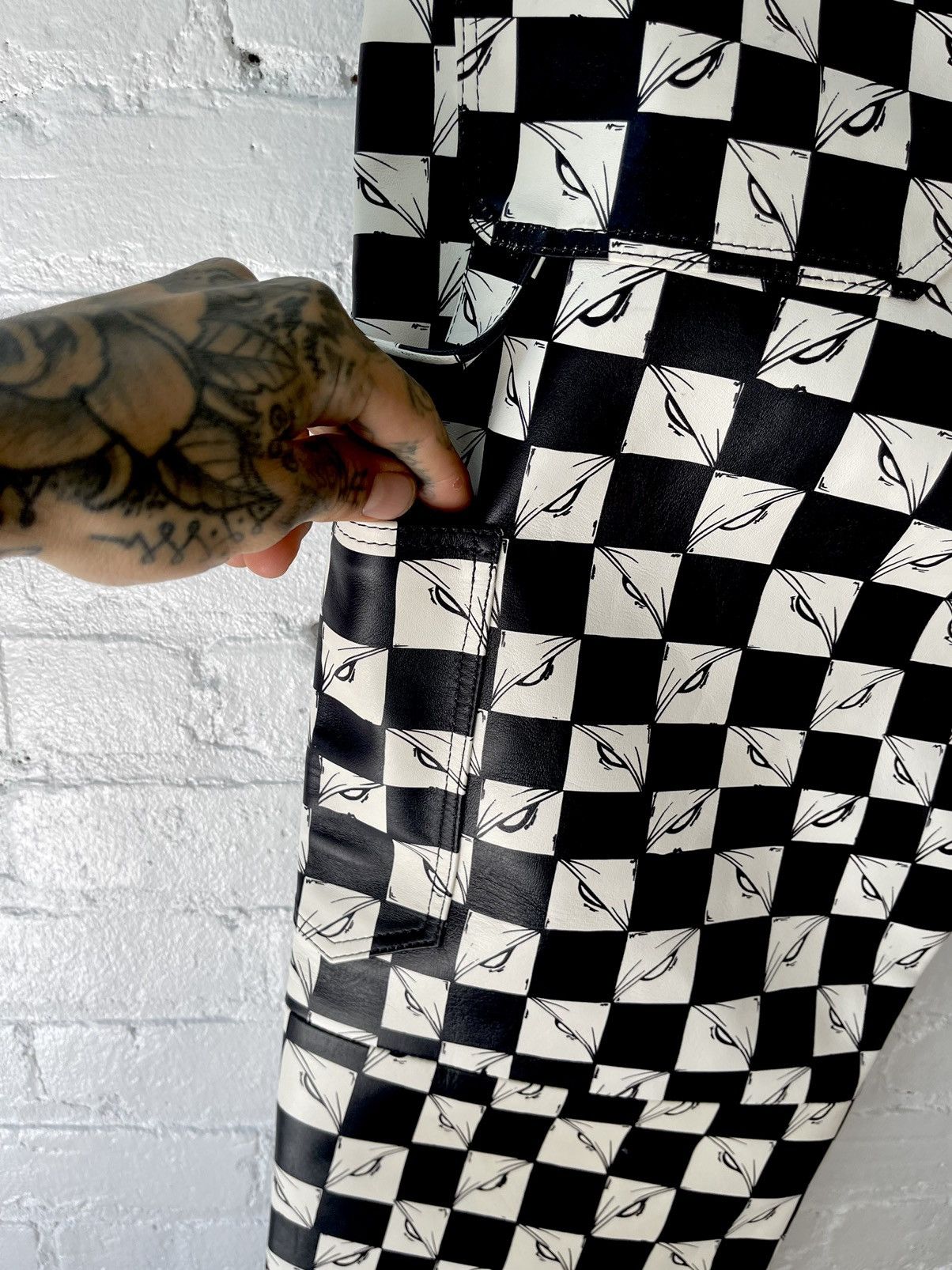 Chrome Hearts Chrome Hearts OFFSET LEATHER CUSTOM 1/1 CHECKERED JEANS Size US 31 - 20 Thumbnail