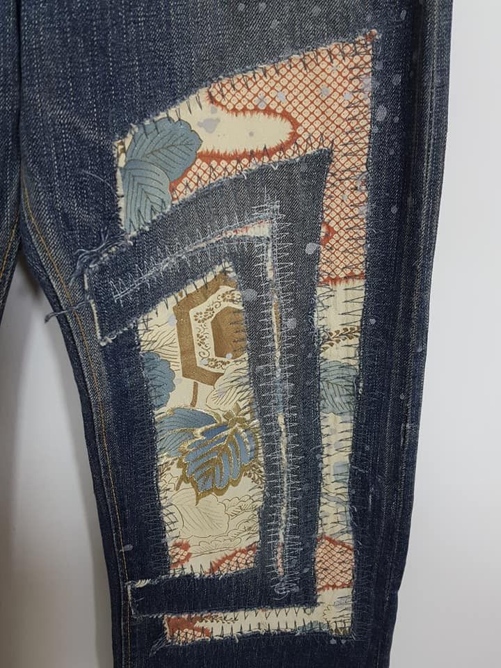 Designer × Japanese Brand Japanese Rebuild Reconstruct Kimono Shibori Patches Jeans Size US 33 - 12 Thumbnail