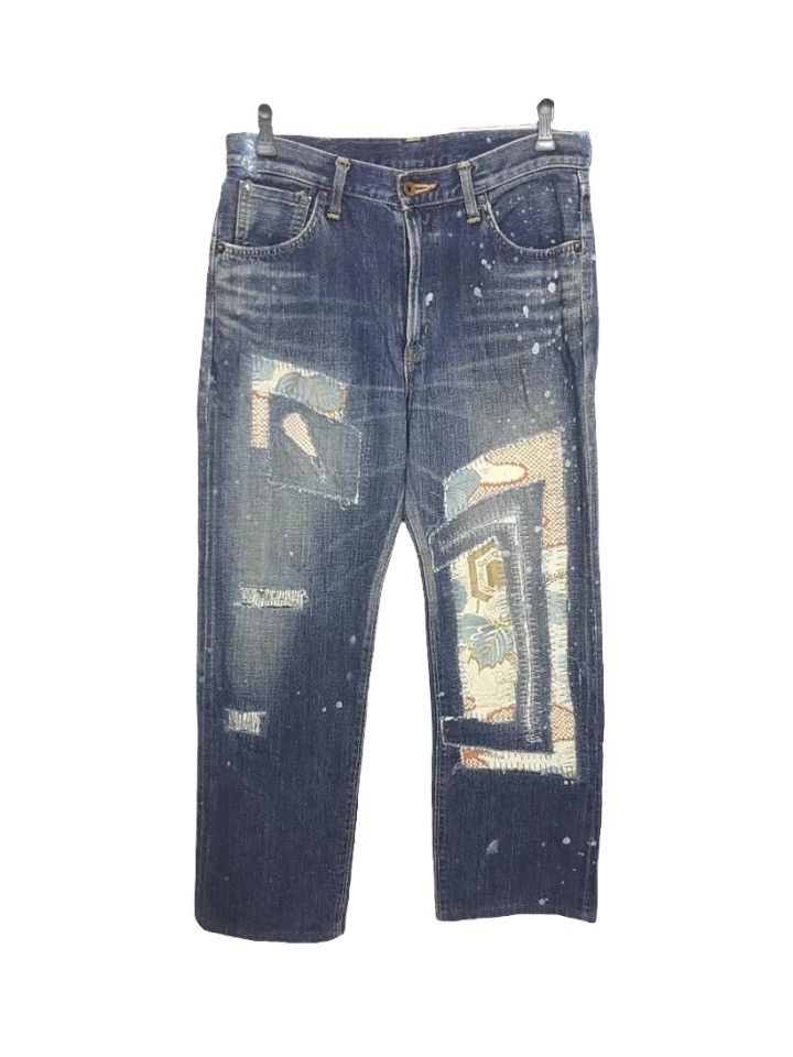Designer × Japanese Brand Japanese Rebuild Reconstruct Kimono Shibori Patches Jeans Size US 33 - 1 Thumbnail