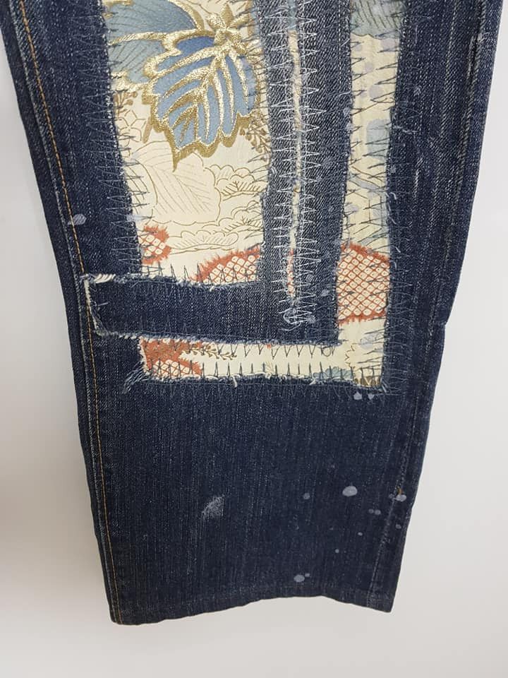 Designer × Japanese Brand Japanese Rebuild Reconstruct Kimono Shibori Patches Jeans Size US 33 - 13 Thumbnail
