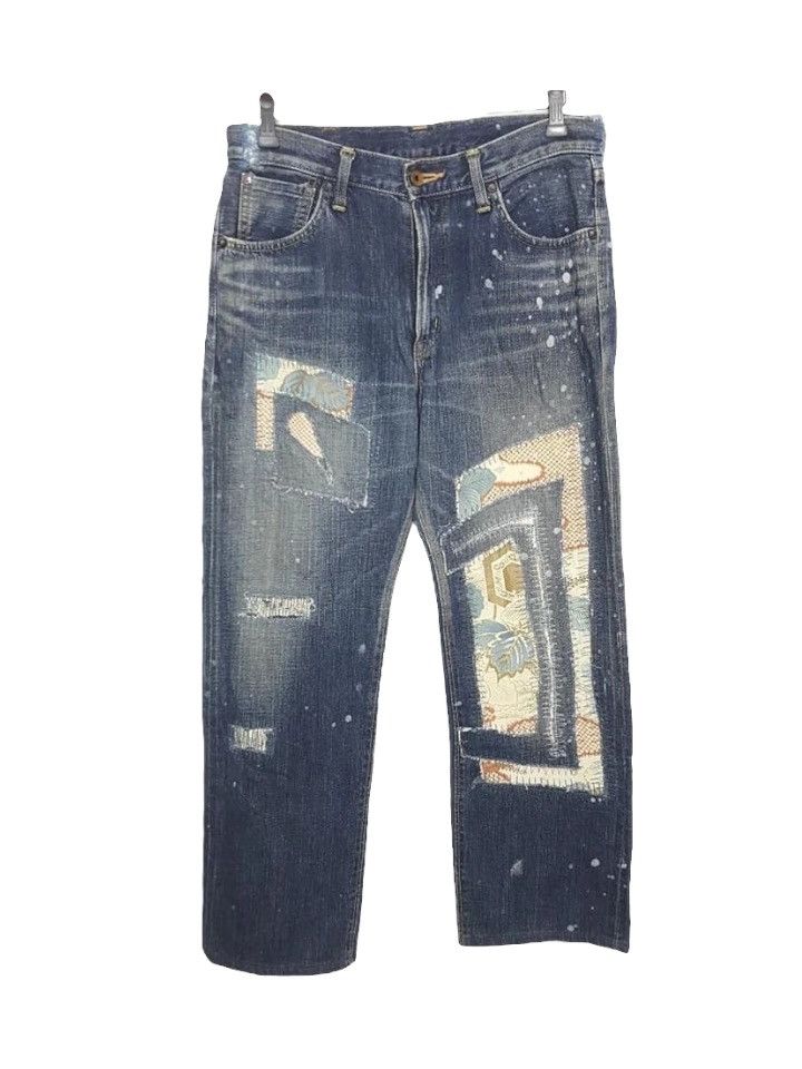 Designer × Japanese Brand Japanese Rebuild Reconstruct Kimono Shibori Patches Jeans Size US 33 - 3 Thumbnail