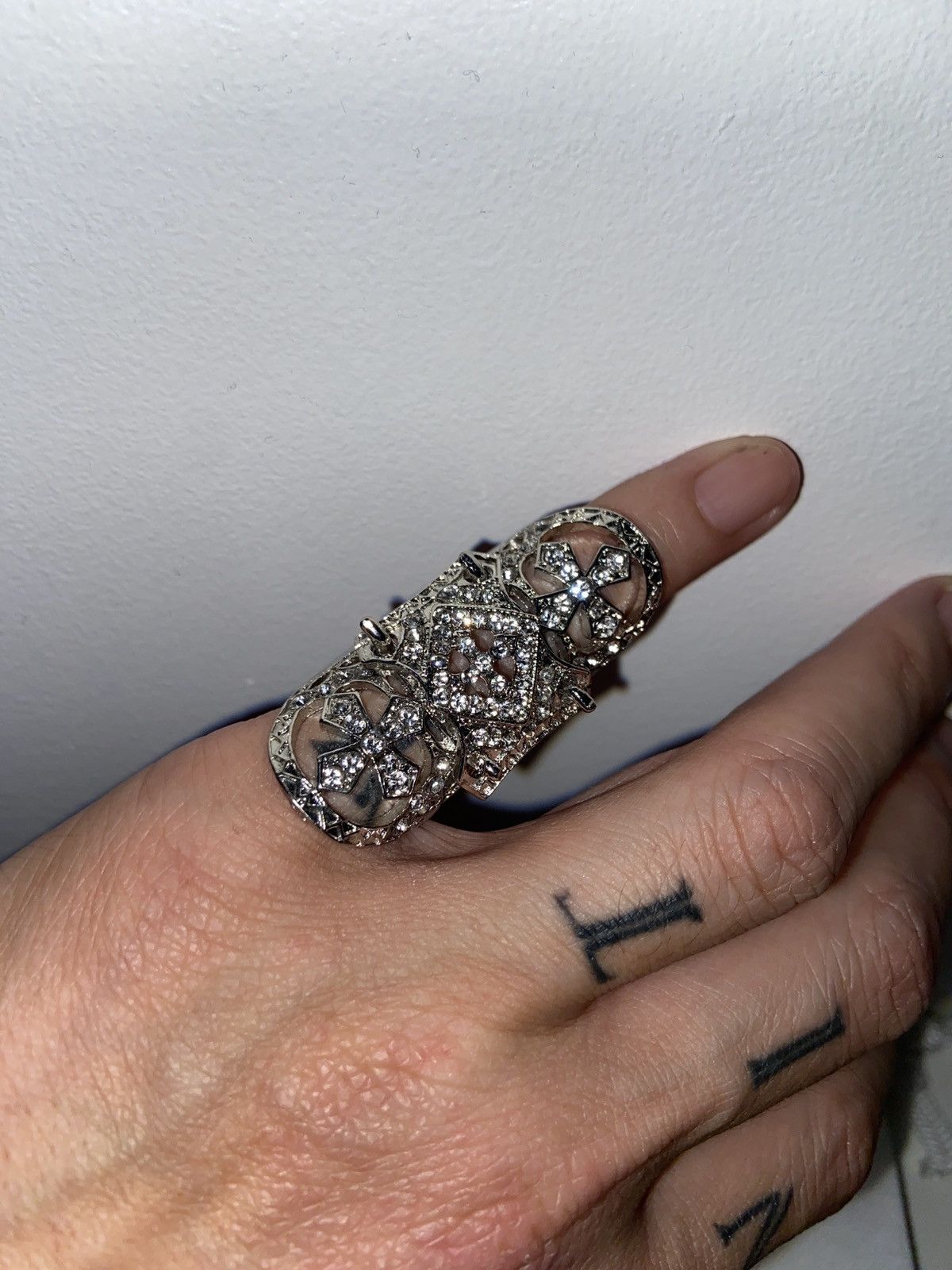 Cross Crystal Shield Ring 1/1 Custom Made Punk / Goth UNI OS