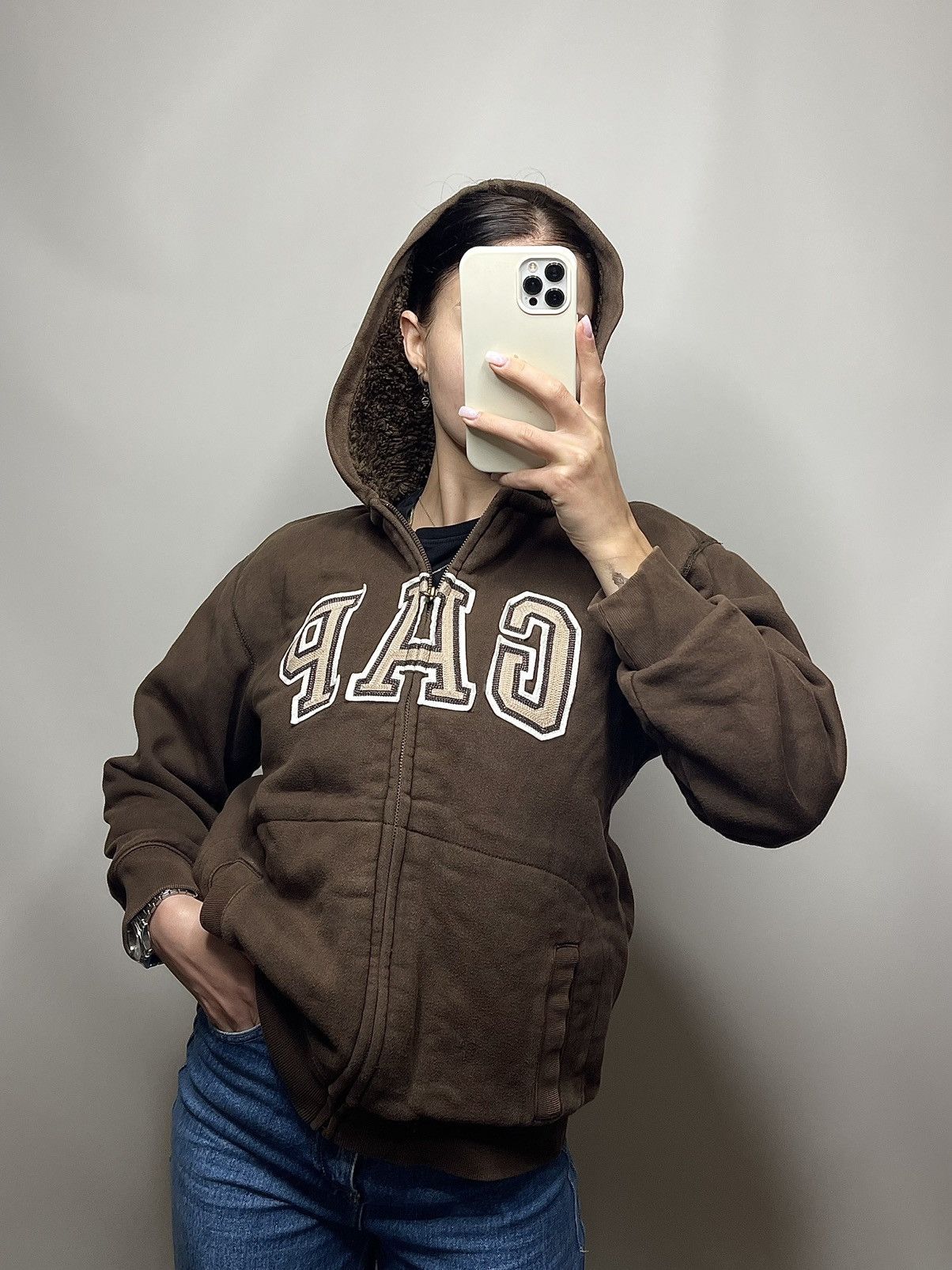 Gap 🤎Vintage Gap Rare Hype Brown Women’s Sherpa Hoodie Size S / US 4 / IT 40 - 1 Thumbnail