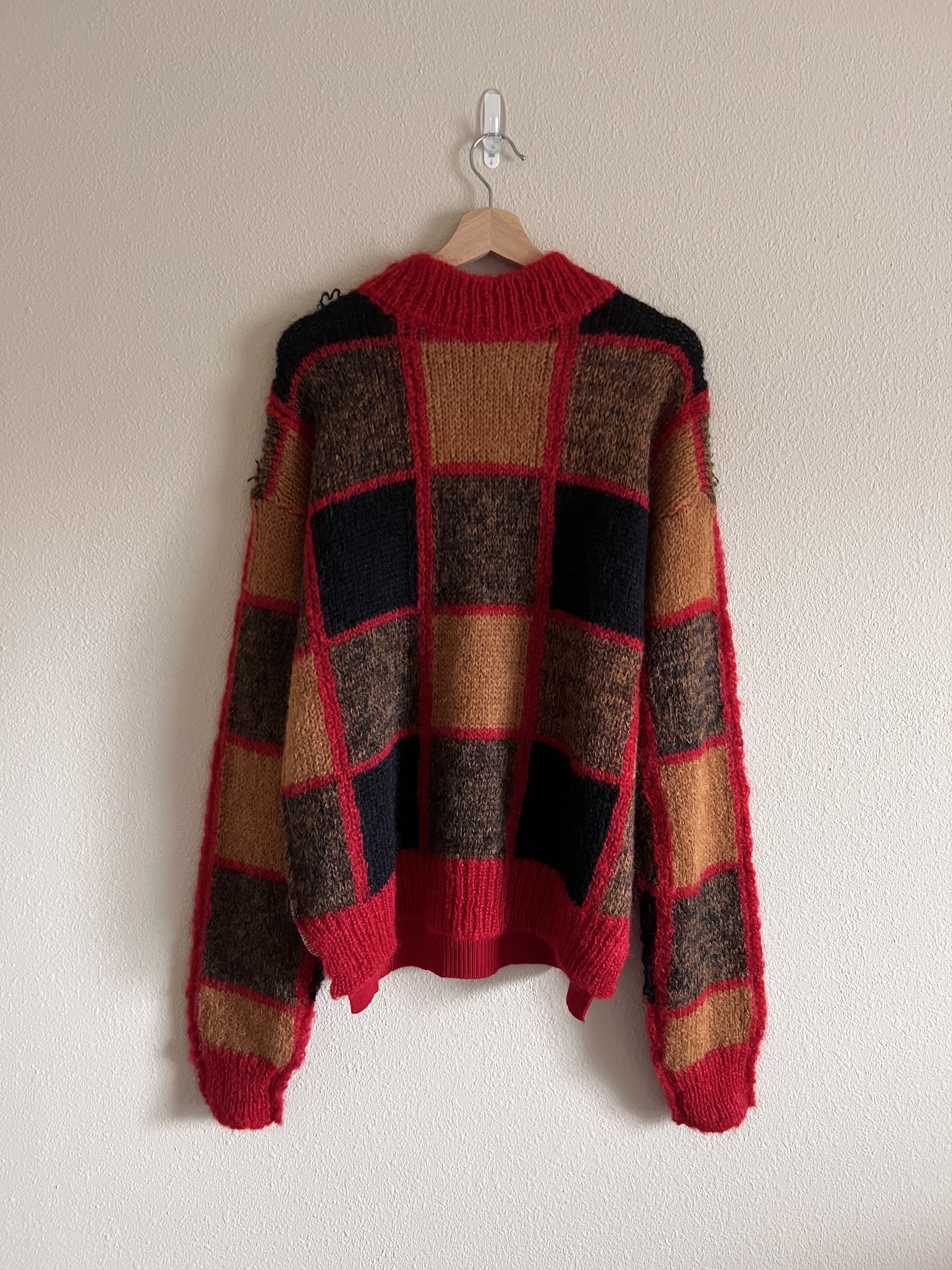 image of Marni Half And Half Check Sweater In Red, Men's (Size Medium)