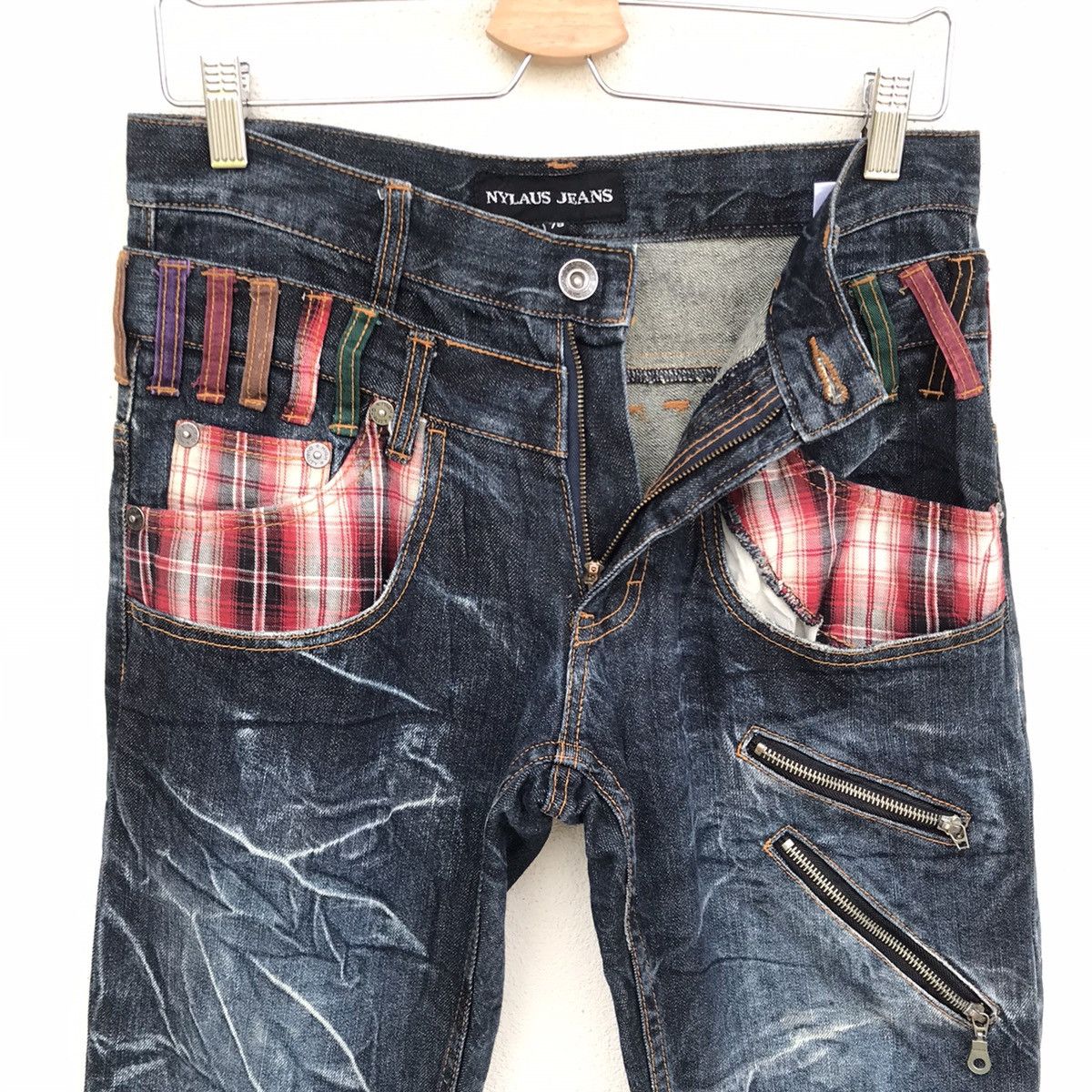 Japanese Brand Nylaus Jeans distressed heringbone double waist regular cut Size US 30 / EU 46 - 9 Thumbnail