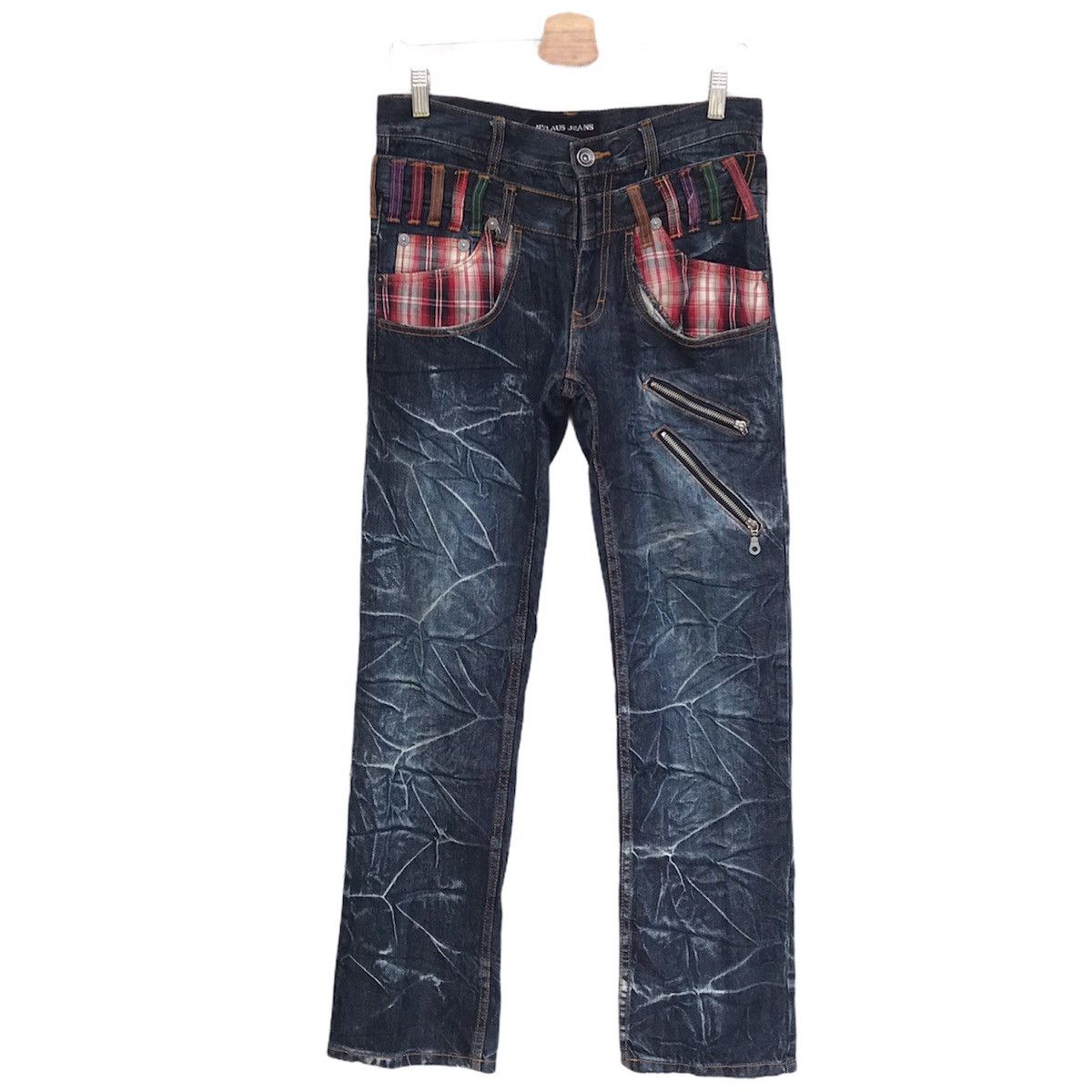 Japanese Brand Nylaus Jeans distressed heringbone double waist regular cut Size US 30 / EU 46 - 1 Thumbnail