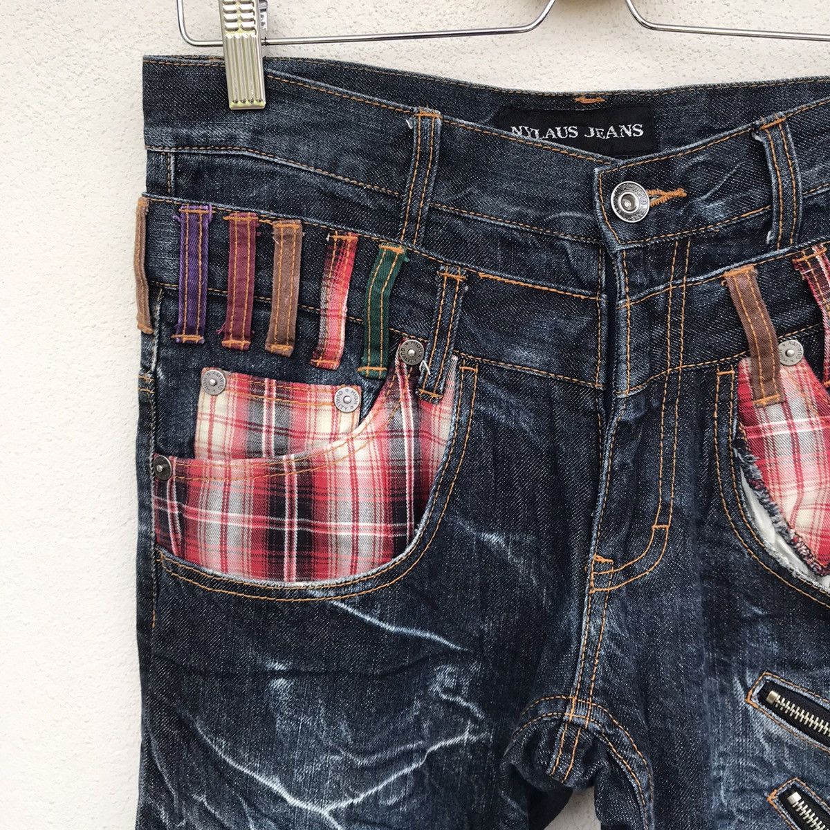 Japanese Brand Nylaus Jeans distressed heringbone double waist regular cut Size US 30 / EU 46 - 8 Thumbnail