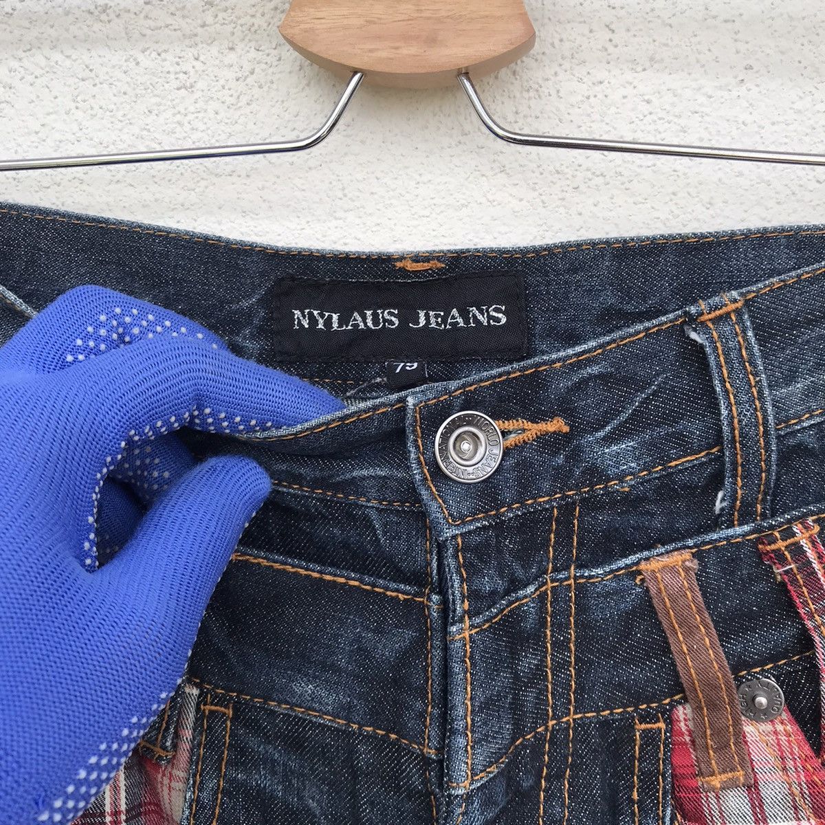 Japanese Brand Nylaus Jeans distressed heringbone double waist regular cut Size US 30 / EU 46 - 10 Thumbnail
