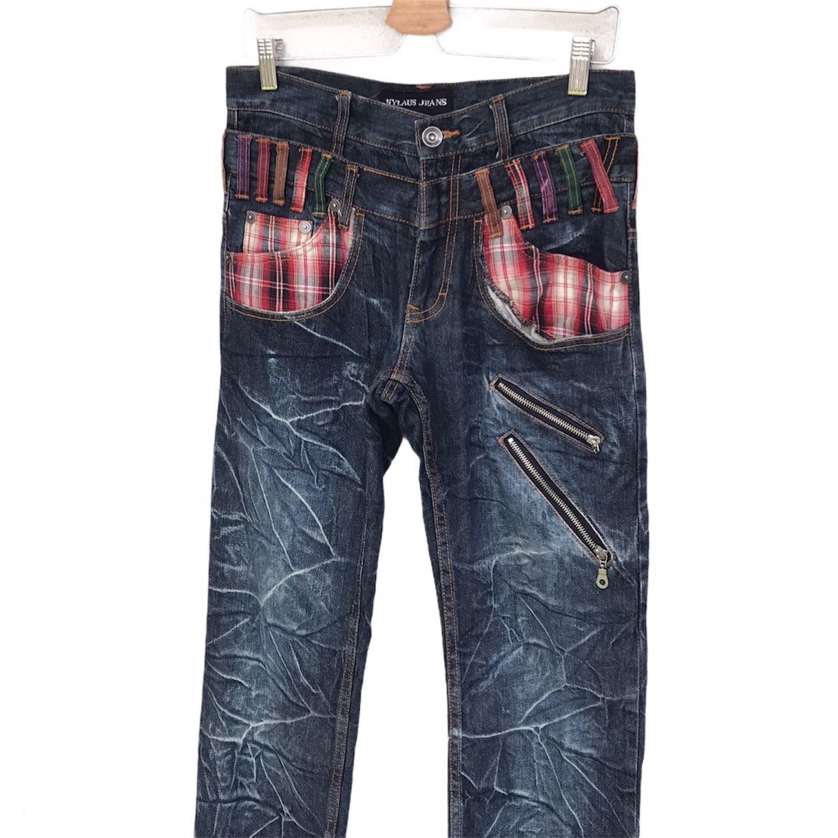 Japanese Brand Nylaus Jeans distressed heringbone double waist regular cut Size US 30 / EU 46 - 2 Thumbnail