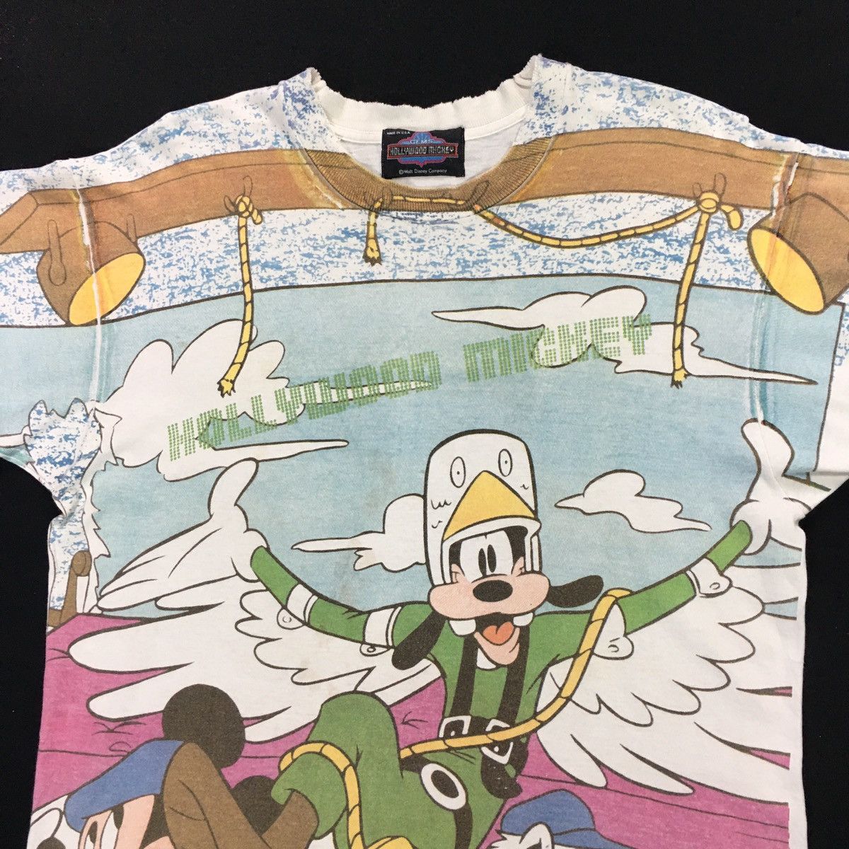 Disney × Vintage Rare! Vintage Hollywood Mickey Goofy Overprint Tshirt Size US L / EU 52-54 / 3 - 8 Thumbnail
